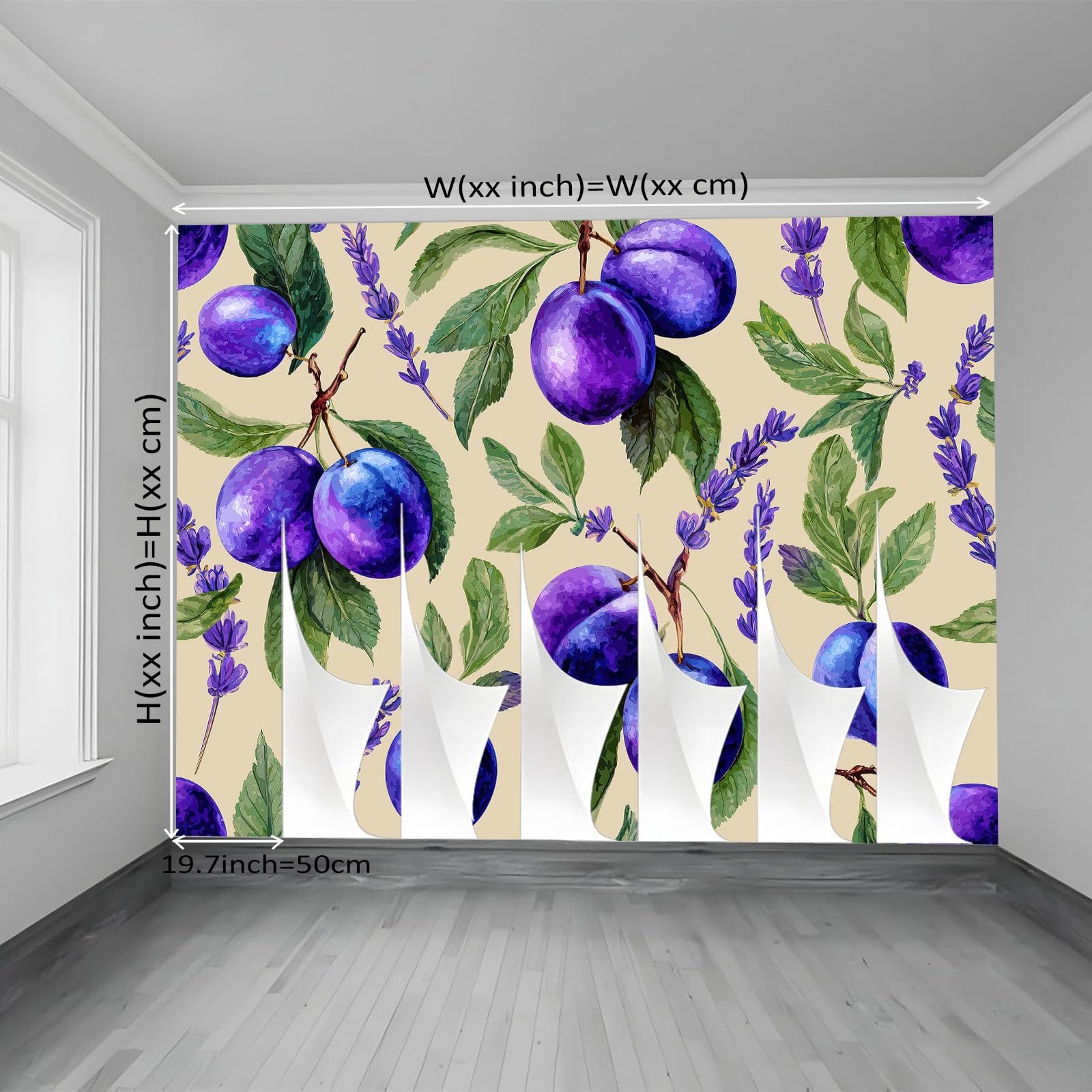 Dekoracyjna tapeta ścienna | Akwarela Śliwka Owoce Wzory | Nadaje się do salonu, sypialni i biura, stylowa i prosta w instalacji, idealna, (fioletowy, 400 x 280 cm