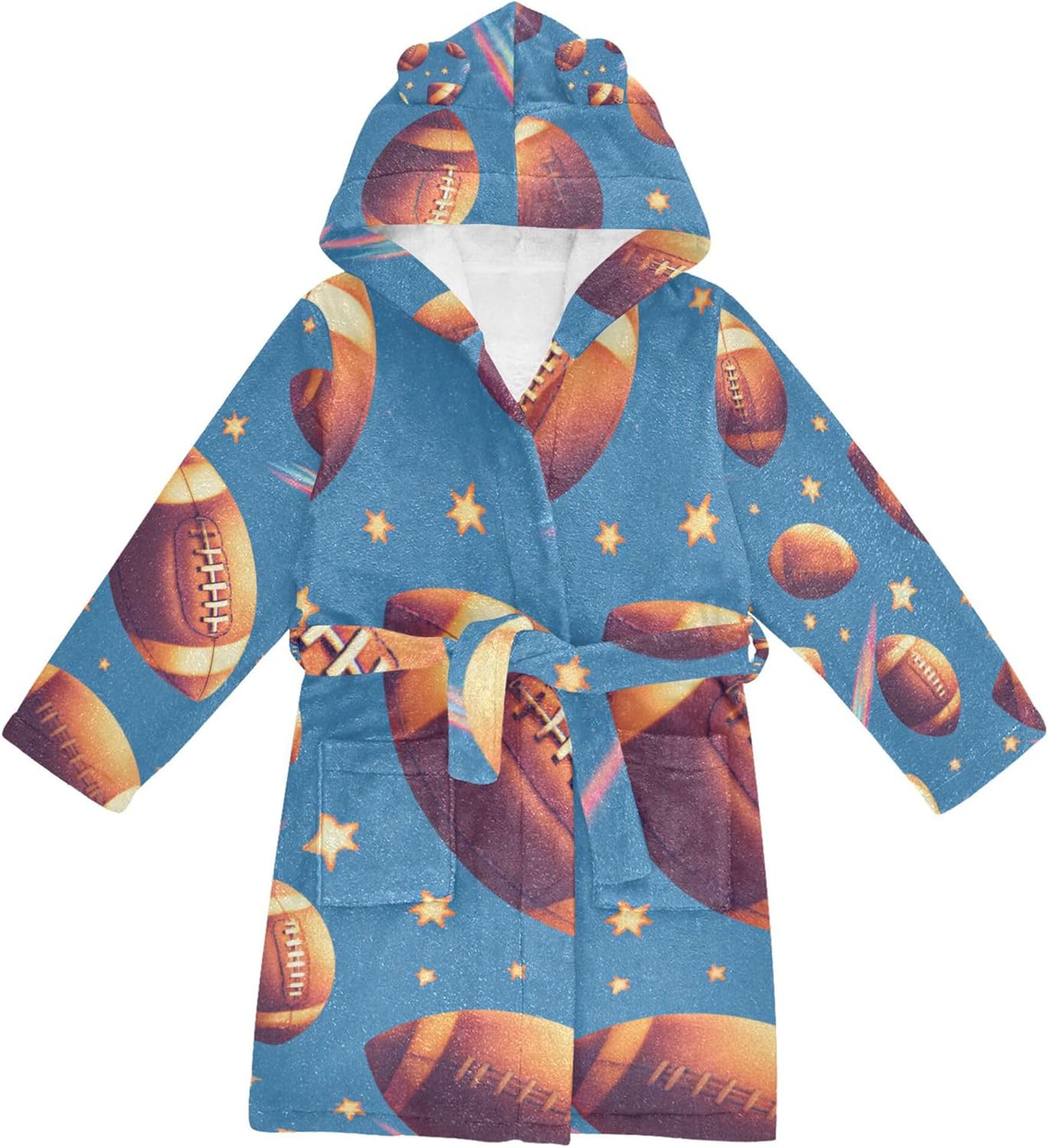 America Football Star Rugby Bathrobe Hooded PJ Robe Soft Fleece Robe Pajama Sleepwears 2-12 Years