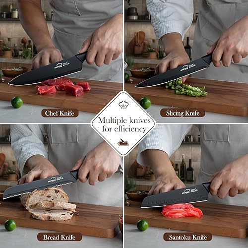 Miniatura 6 de Juego de cuchillos de cocina de 15 piezas con bloque de afilador integrado, apto para lavavajillas, juego de bloques de cuchillos de acero