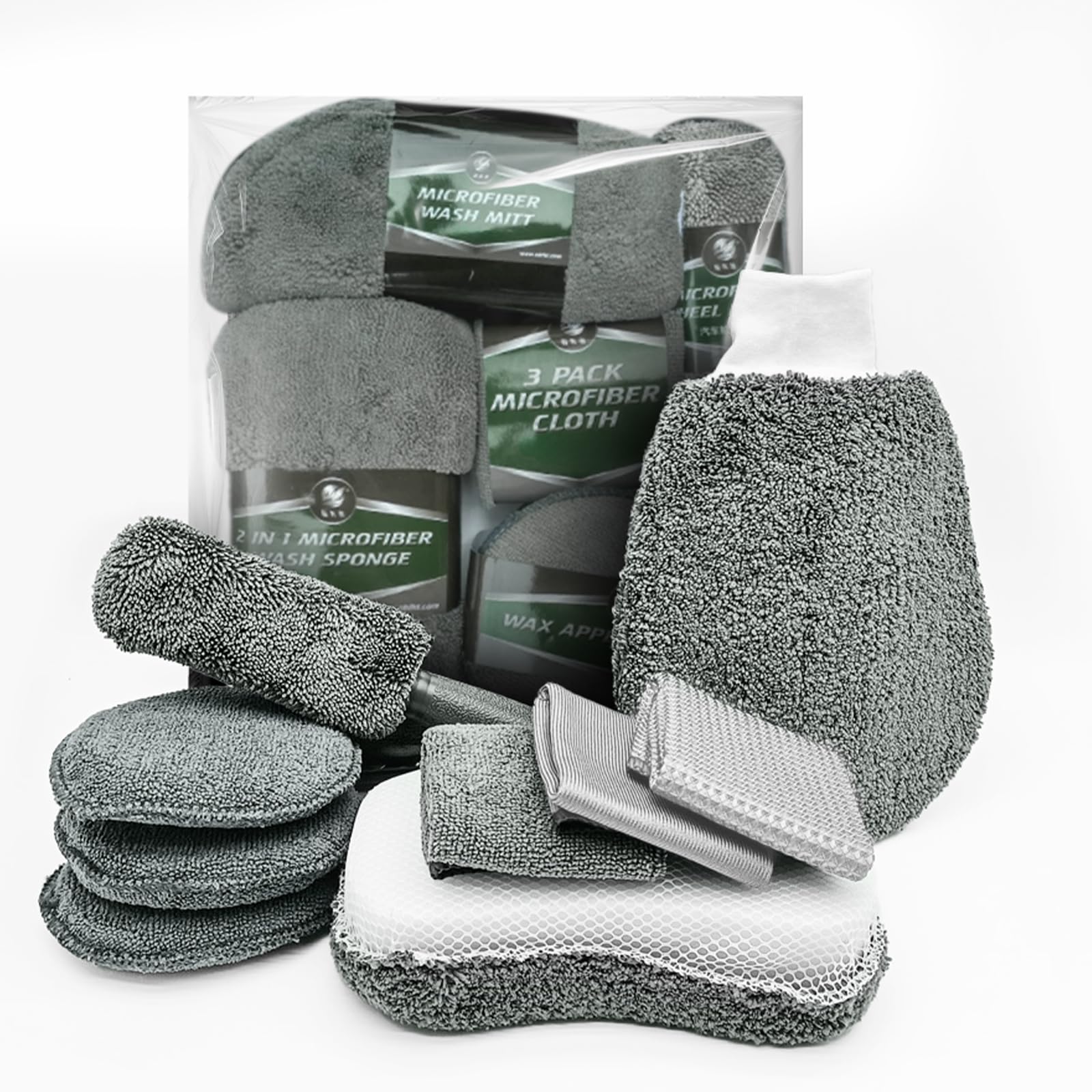 EOFJRUC 9-Piece Car Cleaning Kit - Complete Car Detailing Tools Set with Tire Brush, Wash Sponge, Microfiber Towels & Mitt, for Interior Exterior Auto, Truck, SUV, RV, Window & Glass Cleaning