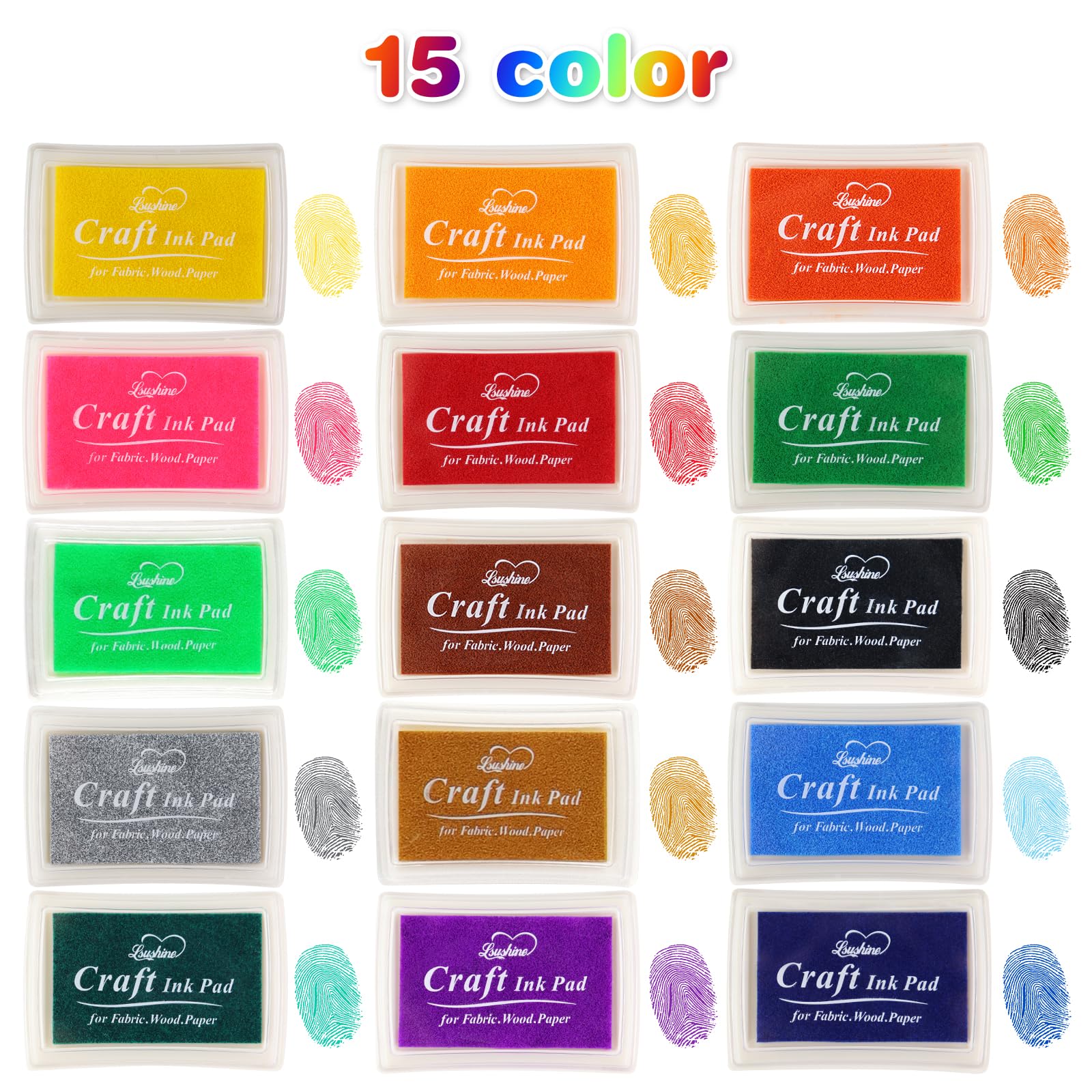 Lsushine 15 Colors Craft Ink Pads, Washable Stamp Pads for DIY Stamping — Amazon image 2