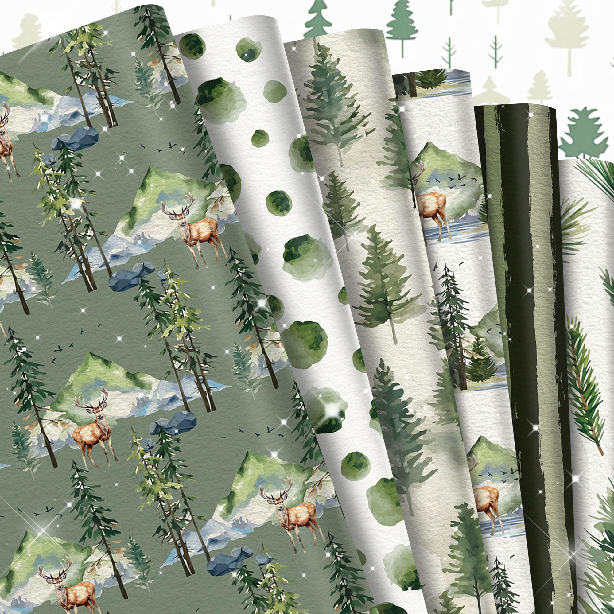 12 Sheet Jungle Wrapping Paper Woodland Gift Wrap Papers Bulk Green Tree Elk Craft Paper for Birthday Wedding Baby Shower DIY Crafts Gift Packing