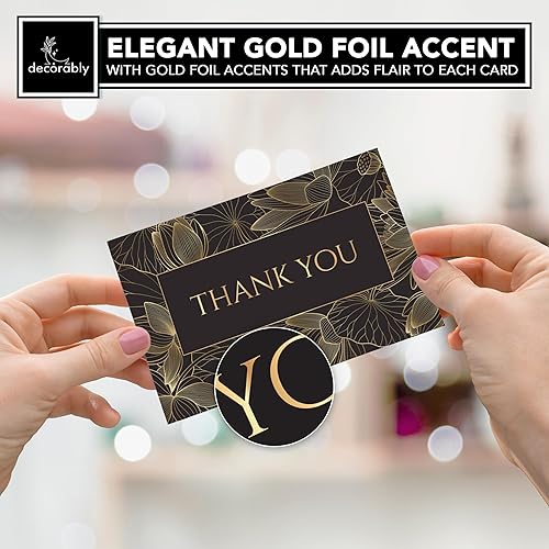 Miniatura 5 de Paquete de 24 tarjetas de agradecimiento negras con sobres y calcomanías, 6 diseños en blanco en el interior, tarjetas de agradecimiento negras y