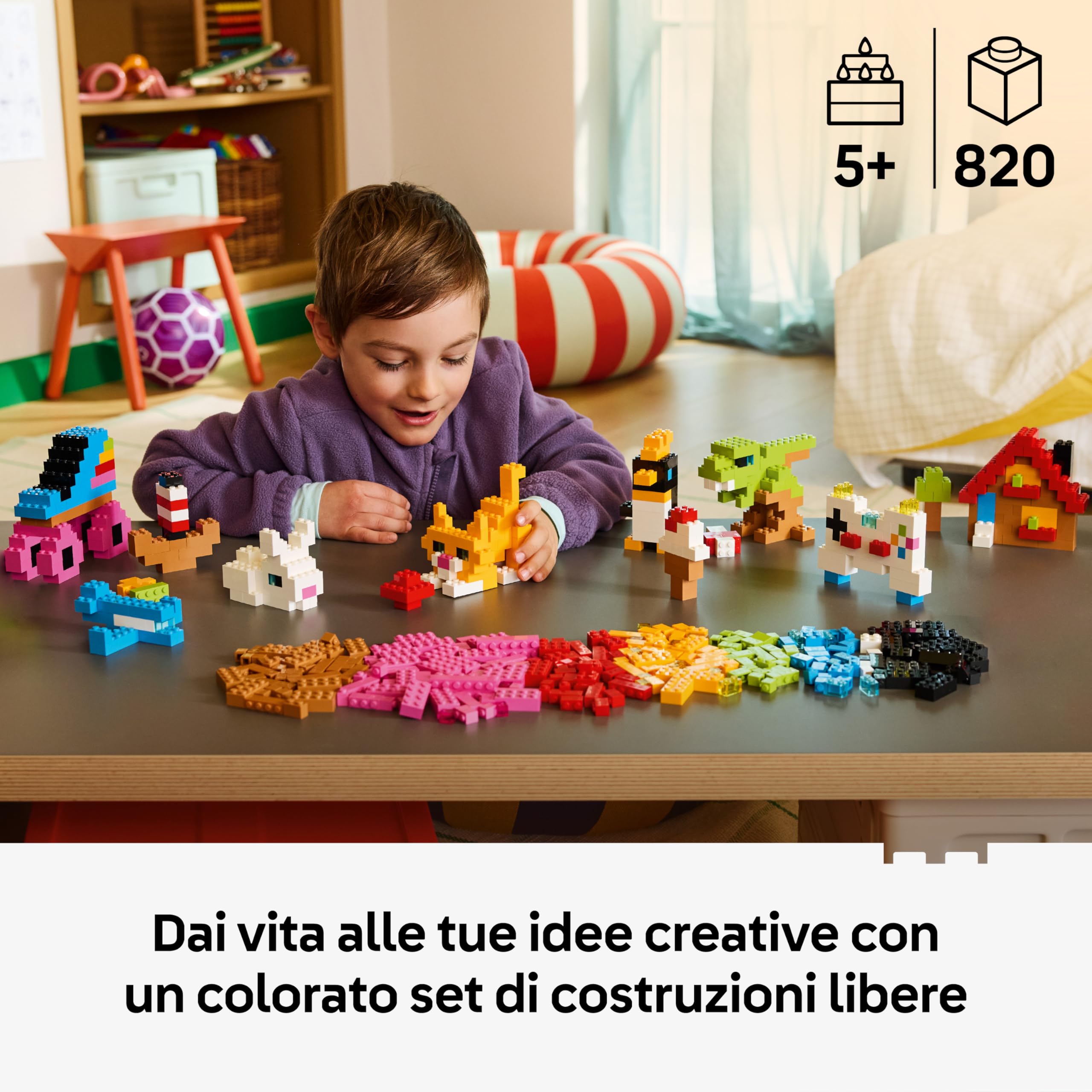 LEGO Classic Mattoncini Colorati Creativi - Giocattolo per la Motricità Fine - Costruisci Animali, Dinosauri e Veicoli tra cui un Aereo e un'Auto - Regalo per Bambini e Bambine da 5 Anni in su - 11045