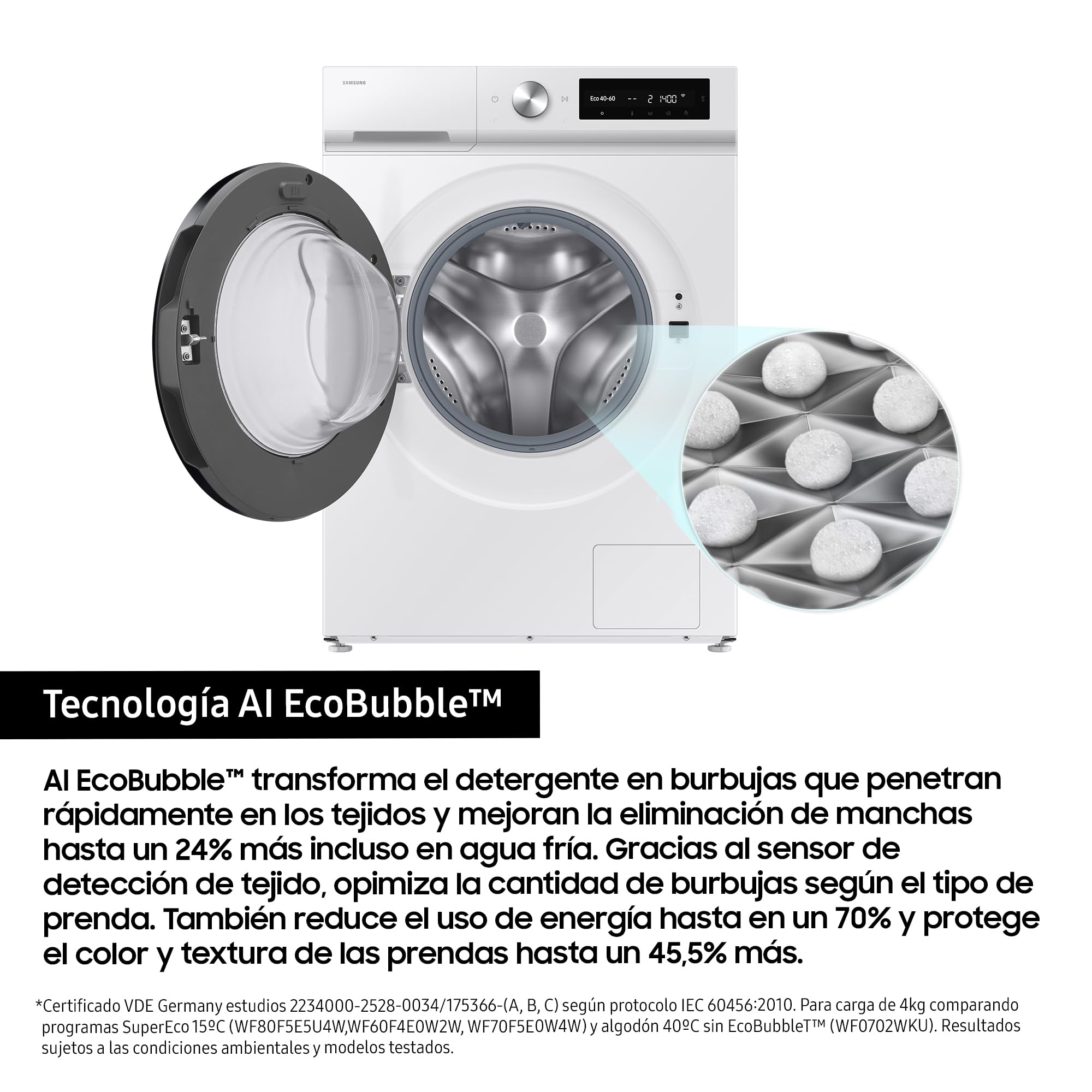 Samsung WW90DB7U94GEU3 AI EcoBubble Waschmaschine, 11 kg, Energieeffizienz A-20%, Super Speed 39, Dampf, Weiß