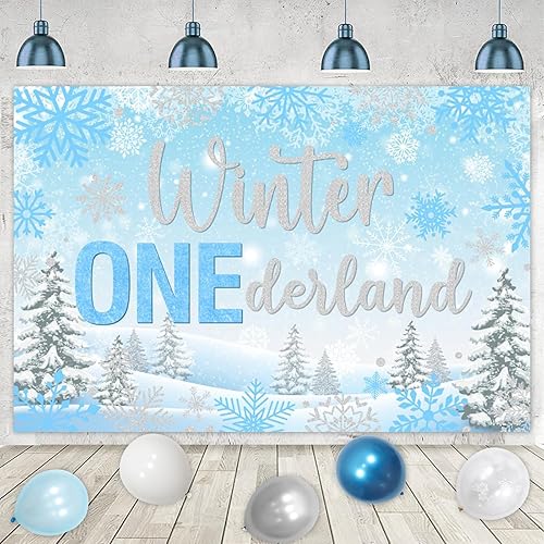 Miniatura 5 de kreat4joy Winter Onederland - Decoraciones de primer cumpleaños para niño, arco de globos de copo de nieve con fondo de invierno Onederland, un