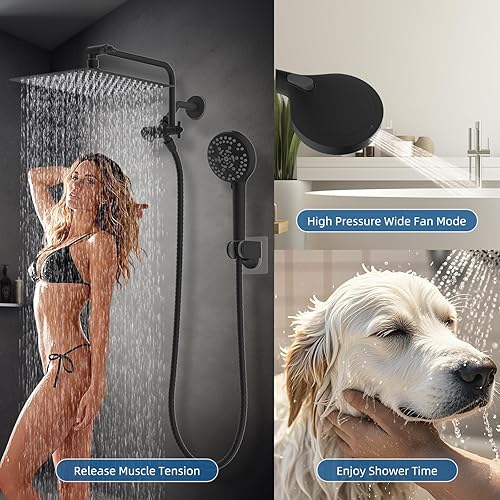 Miniatura 8 de Cabezal de ducha de metal de 12 pulgadas, cabezal de ducha de alta presión, cabezal de ducha de mano con brazo de extensión de ducha ajustable de 11