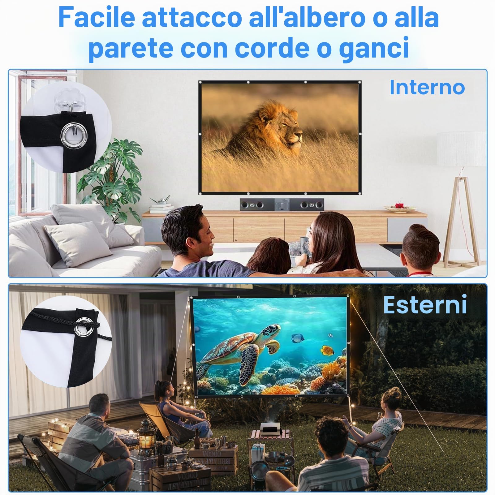 Schermo Proiettore 100 pollici, Schermo Proiettore 16:9 4K HD Pieghevole Tela di Proiezione, Portatile Tela Proiettore per Home Theater Ufficio Riunioni