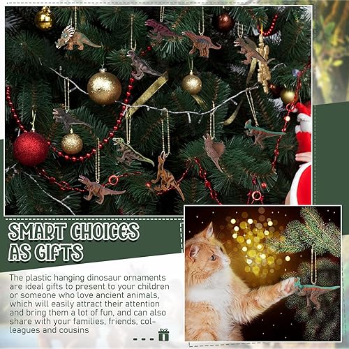 Miniatura 6 de Batiyeer 12 piezas de adornos de Navidad de dinosaurio surtidos para árbol de Navidad, adornos de dinosaurio de plástico para árbol de Navidad,