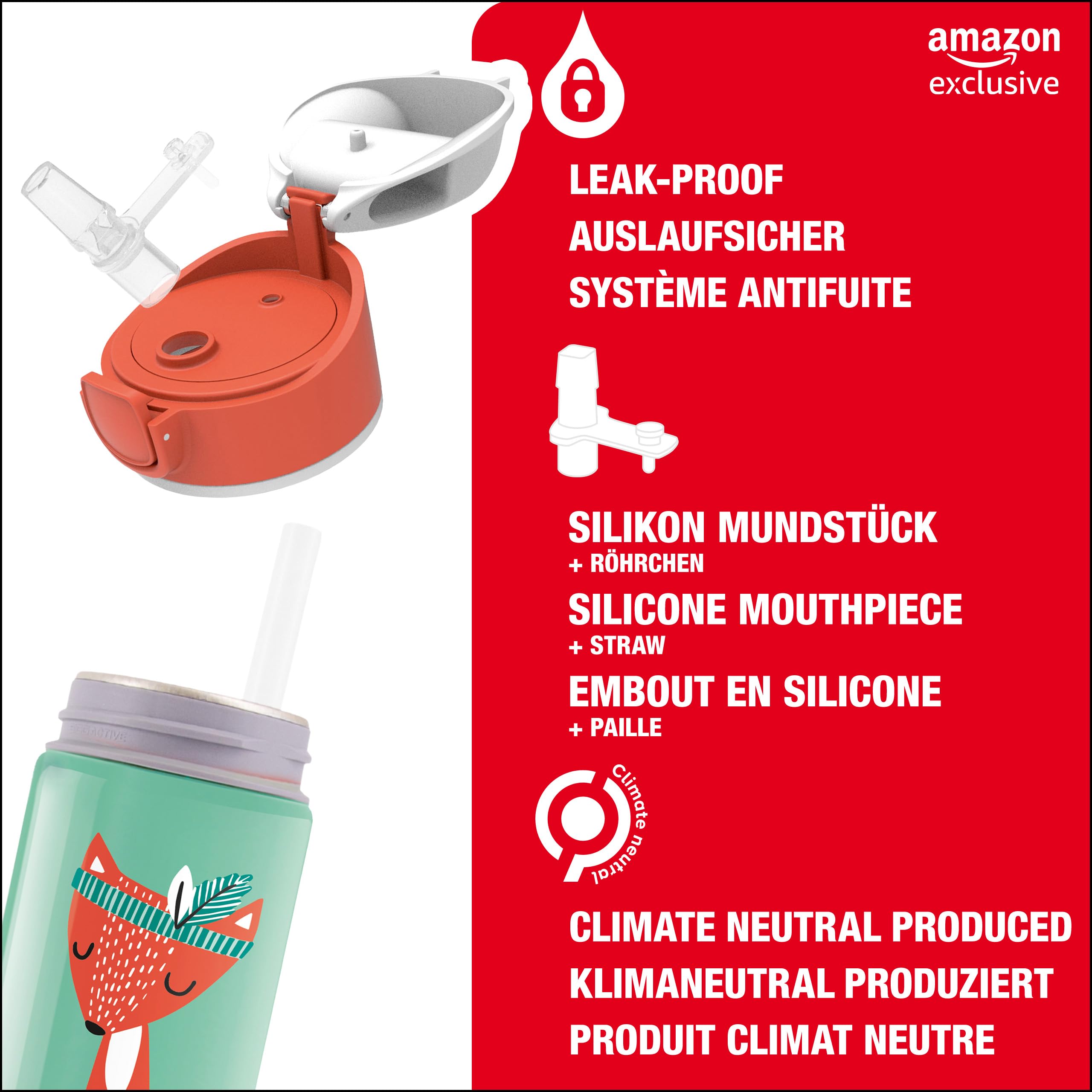 Sigg Gourde Enfant Aluminium Paille 0,4L Étanche Sans BPA Vert Motif Renard Indien