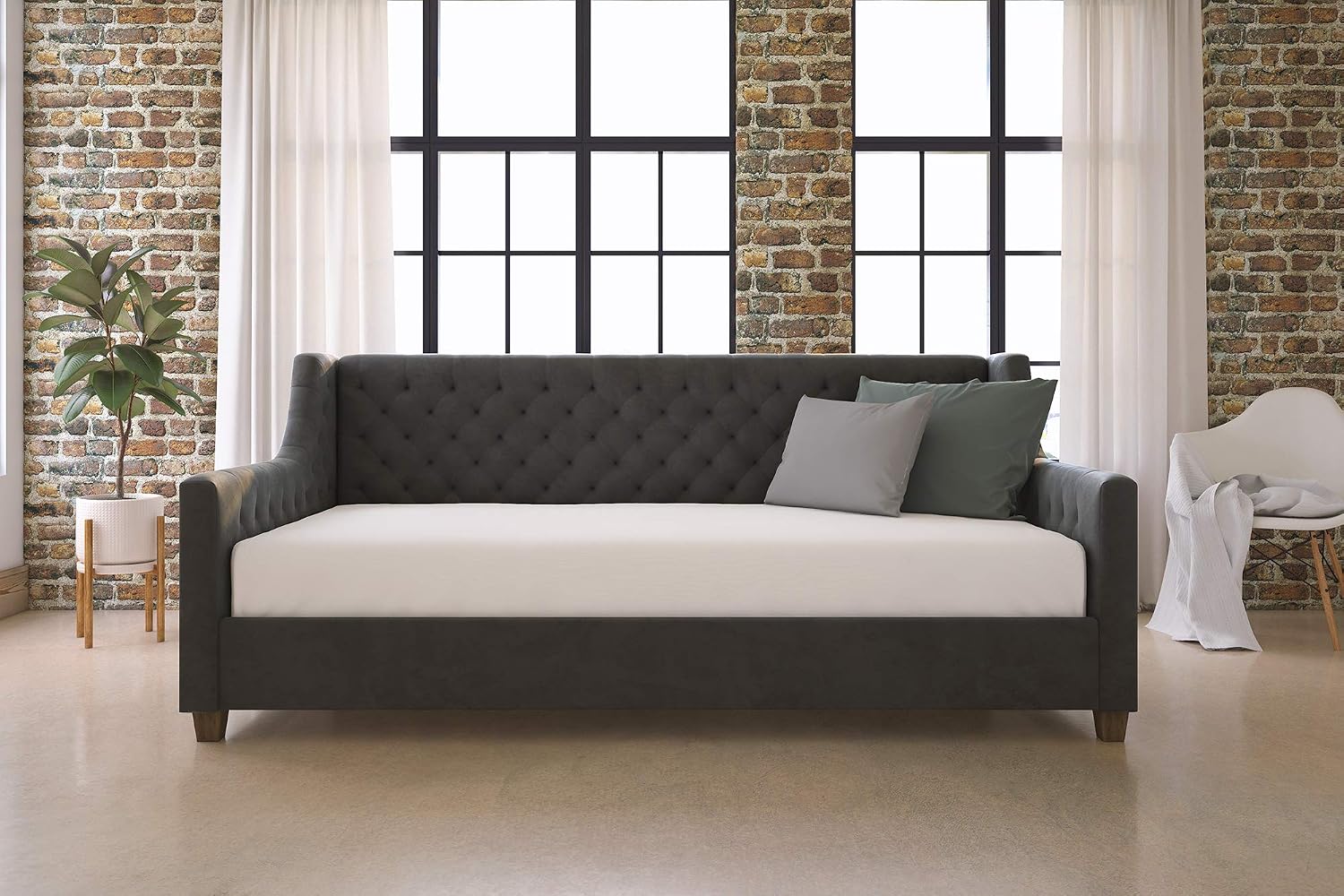 DHP Jordyn Diamond Tufted Upholstered Daybed/ Sofa Bed, Twin Size Frame, Gray Velvet