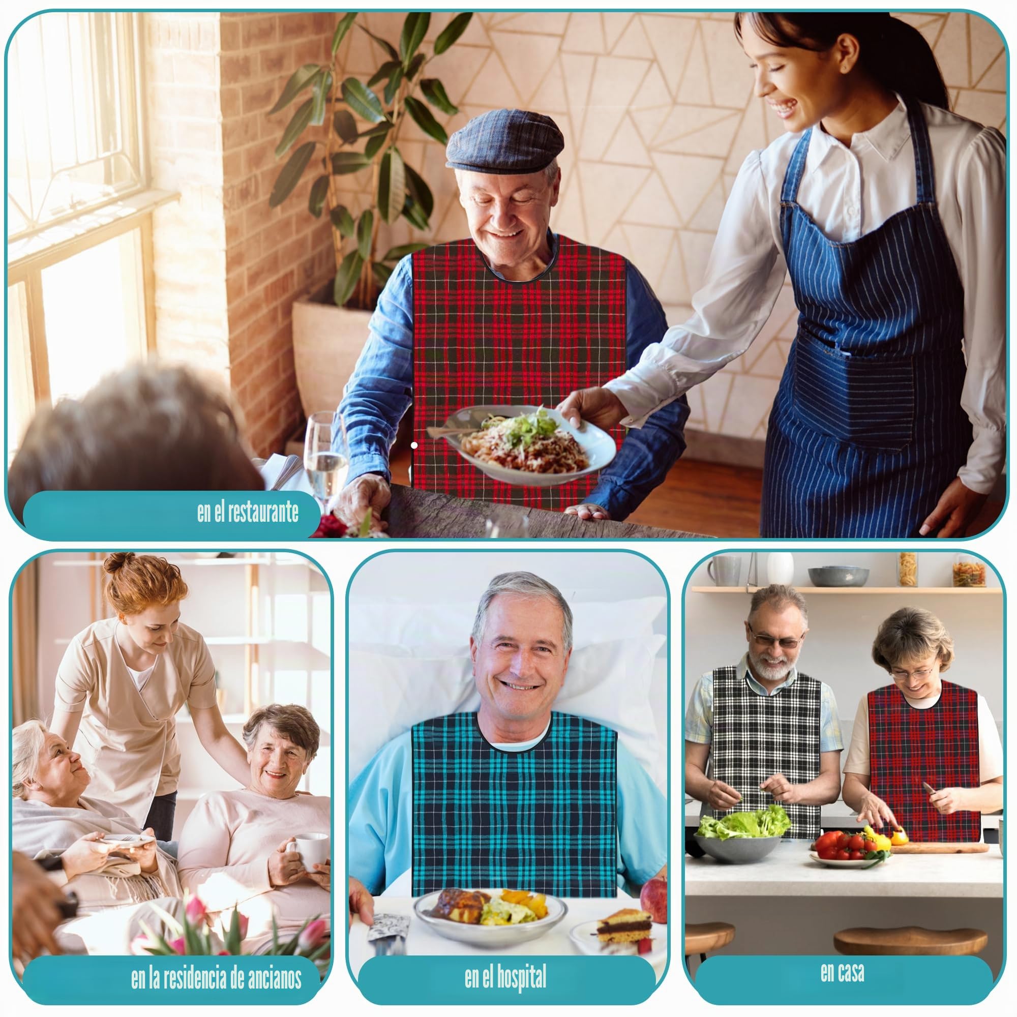 Baberos Lavables para Adultos, 3 Piezas Babero Impermeable Grande Protectores de Ropa, Reutilizables Baberos Personas Mayores, para Hombres Mujeres Ancianos y Discapacitados