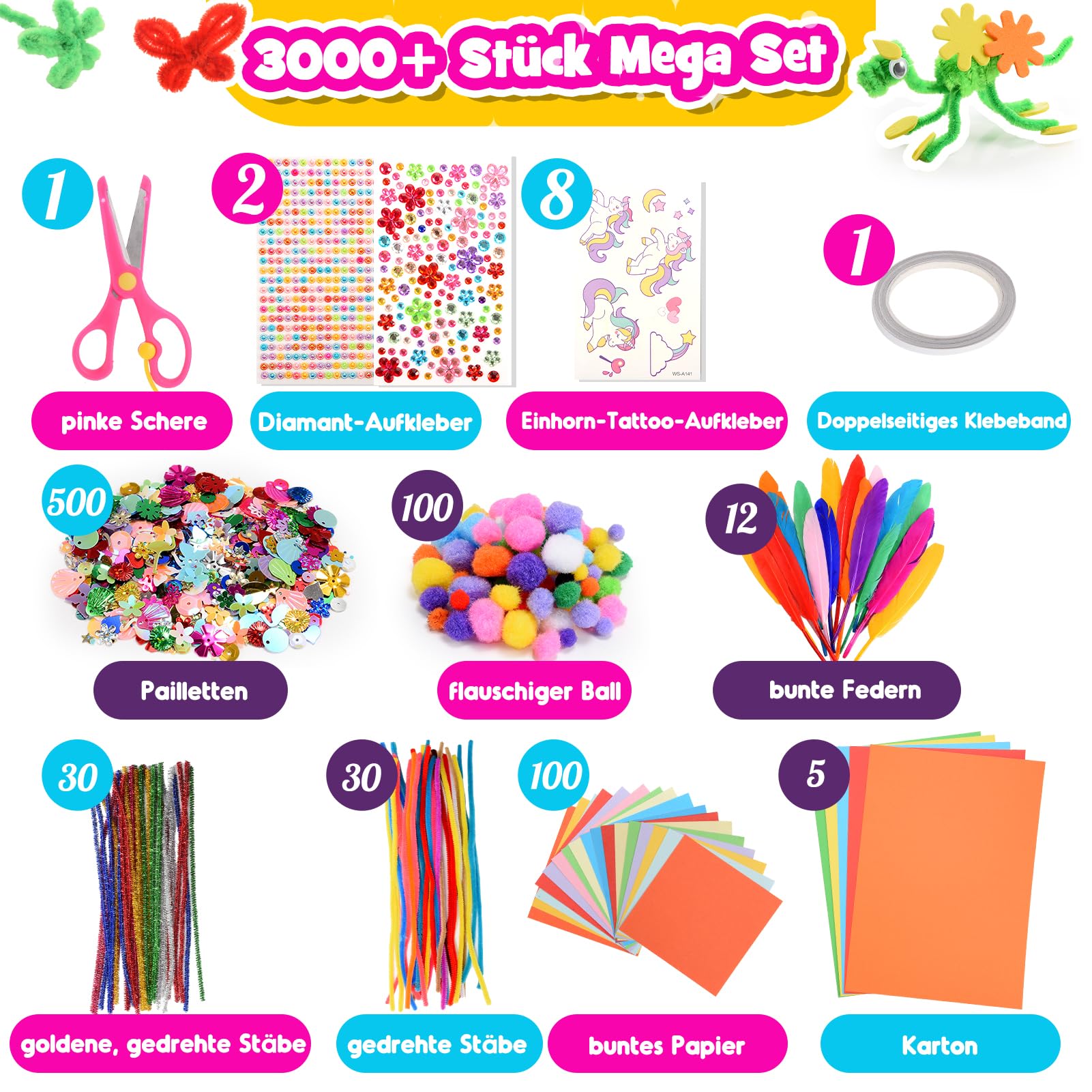 Bastelset Kinder ab 3-12 Jahre, 1800+Stück Spielzeug ab 3-12 Jahre Mädchen Geschenke 3-12 jahre Bastelset Kinder 4-9 Jahre Geschenk Mädchen 4-9 Jahre Geburtstagsgeschenk für Mädchen
