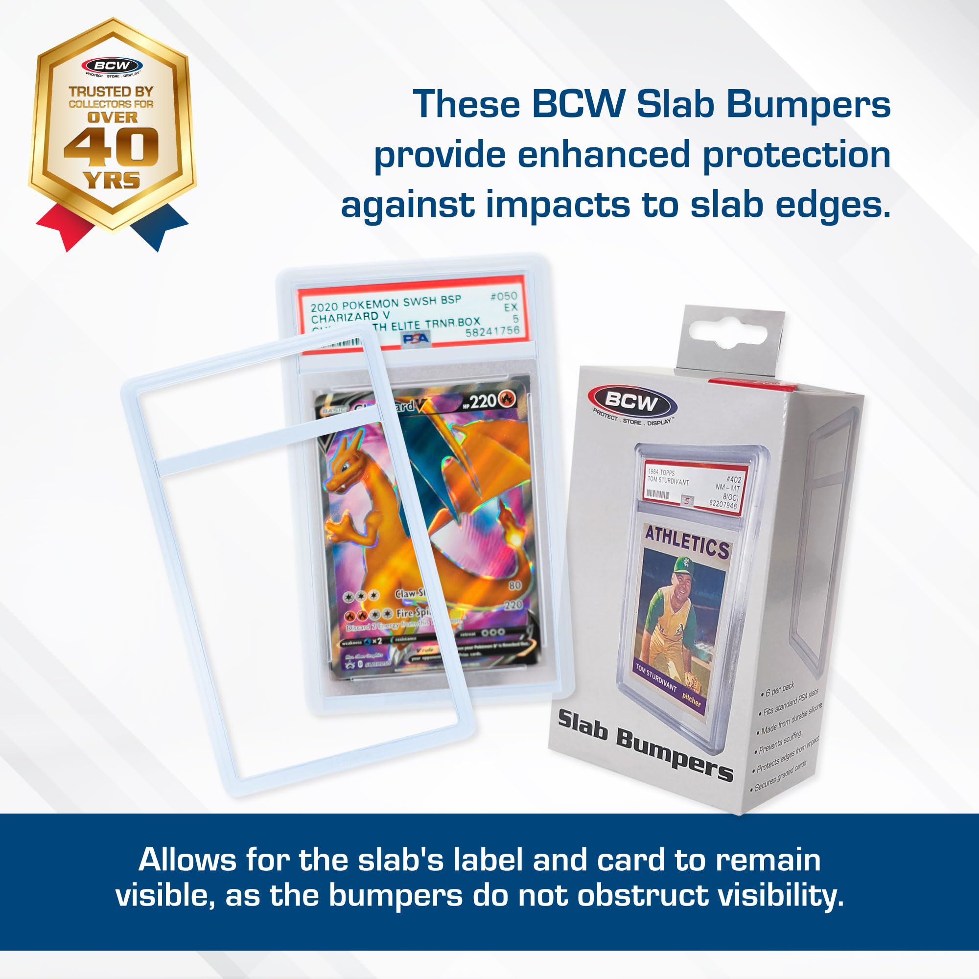 BCW Graded Card Slab Bumpers - Clear | TPE Edge Protectors for PSA Slabs (2017–Current) | Secure Fit & Easy Grip | Pack of 6 Bumpers for PSA-Graded Card Cases | Collector-Grade Protection