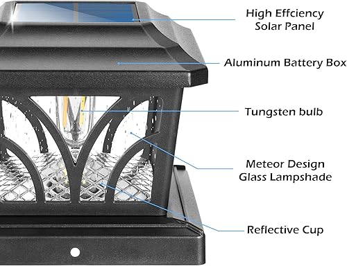Miniatura 4 de LeiDrail Luces solares para postes al aire libre, 2 modos de aluminio con tapa de valla solar Edison para postes de madera de vinilo de 4 x 4, 5 x