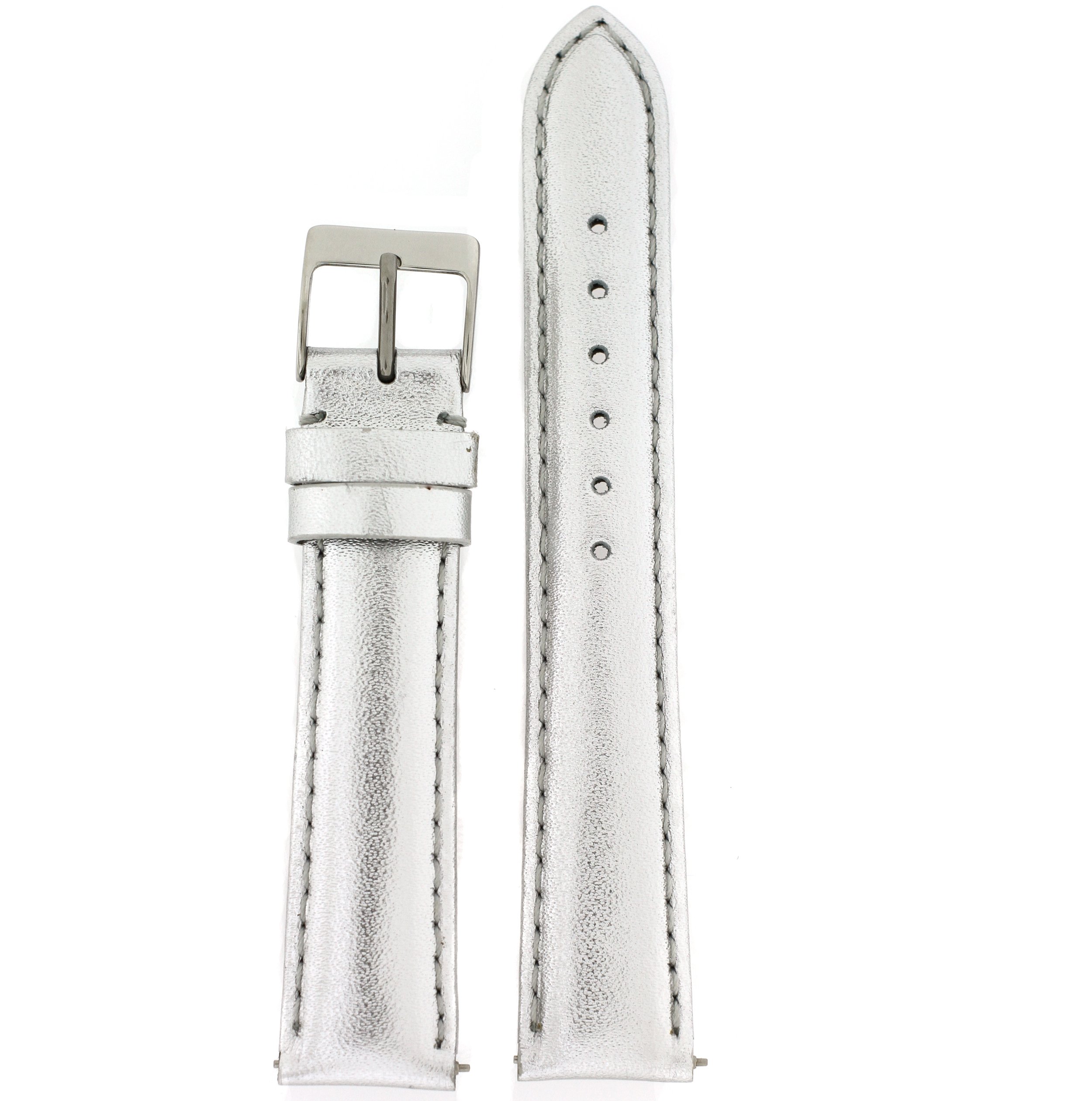 Tech Swiss Watch Band Silver Metallic Genuine Leather Built-in Spring Bars 14mm Ladies