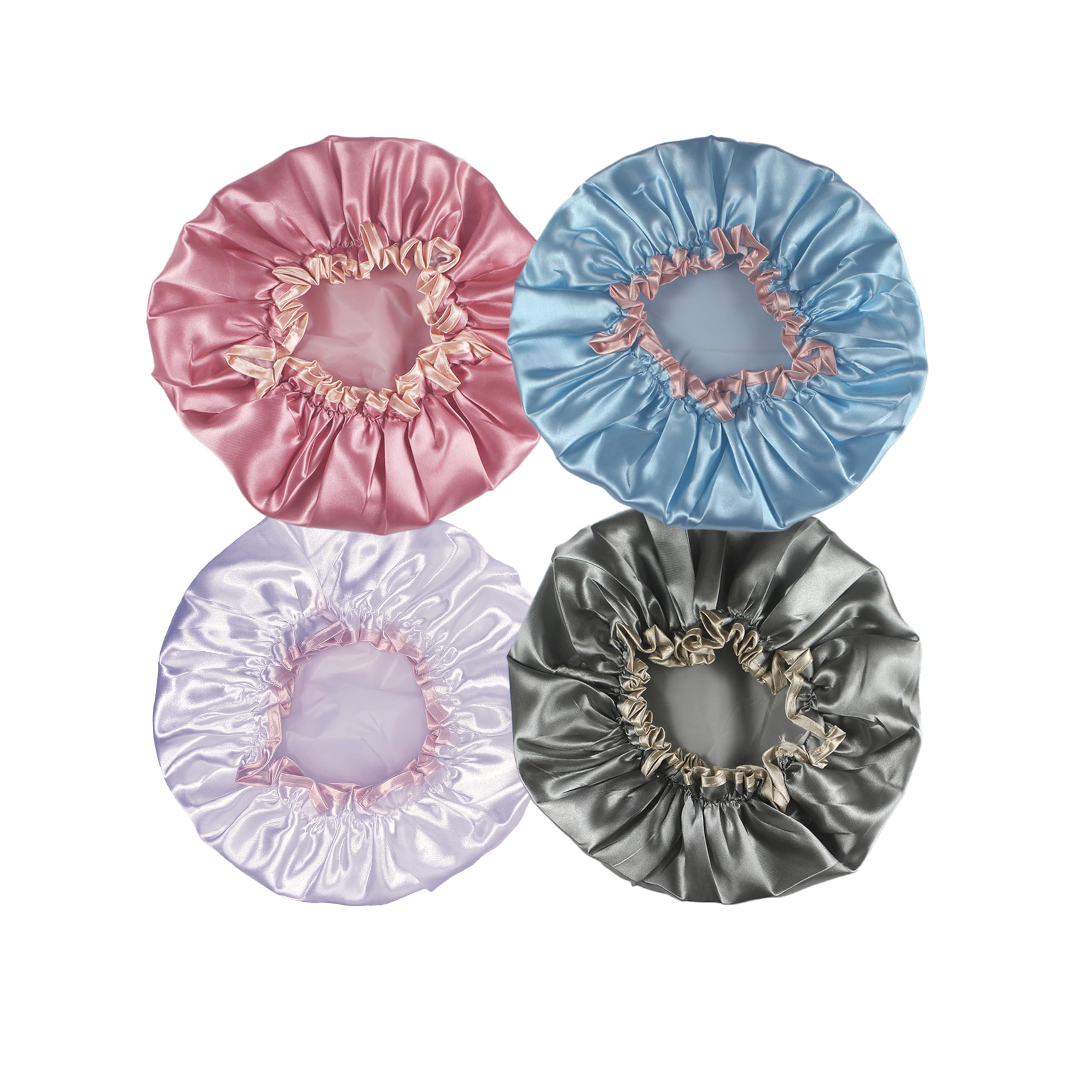 HXIELEC 4 Pack Colorful EVA Shower Caps, Double Layered Waterproof, Reusable & Hard-Wearing, Premium Hair Preservation, Ideal for Personal Hygiene,
