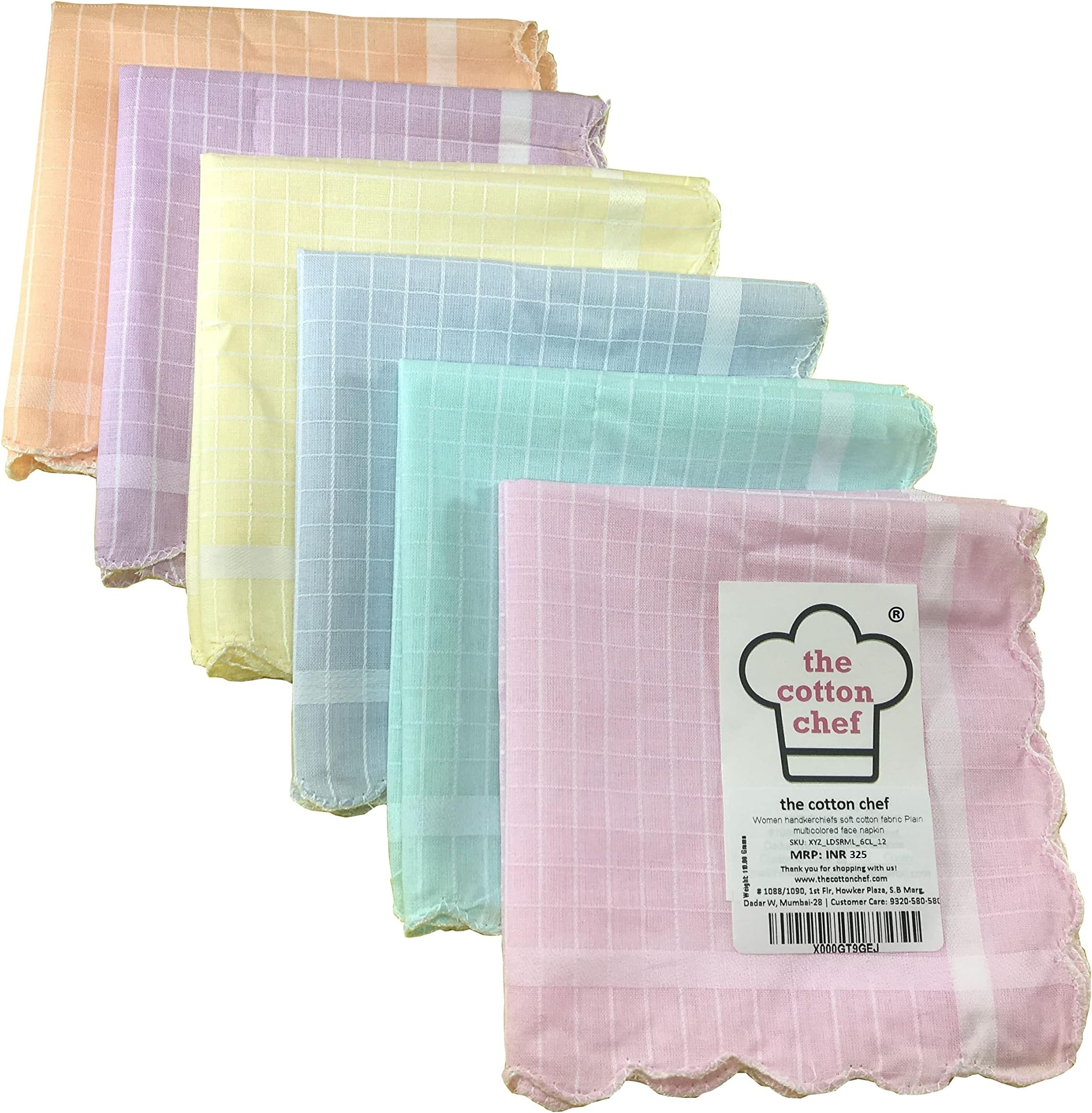 the cotton chef Women's Handkerchief , Thin face Napkin, Daily use hankies - Pack of 12 ( Multicolour , 29x29 cms )