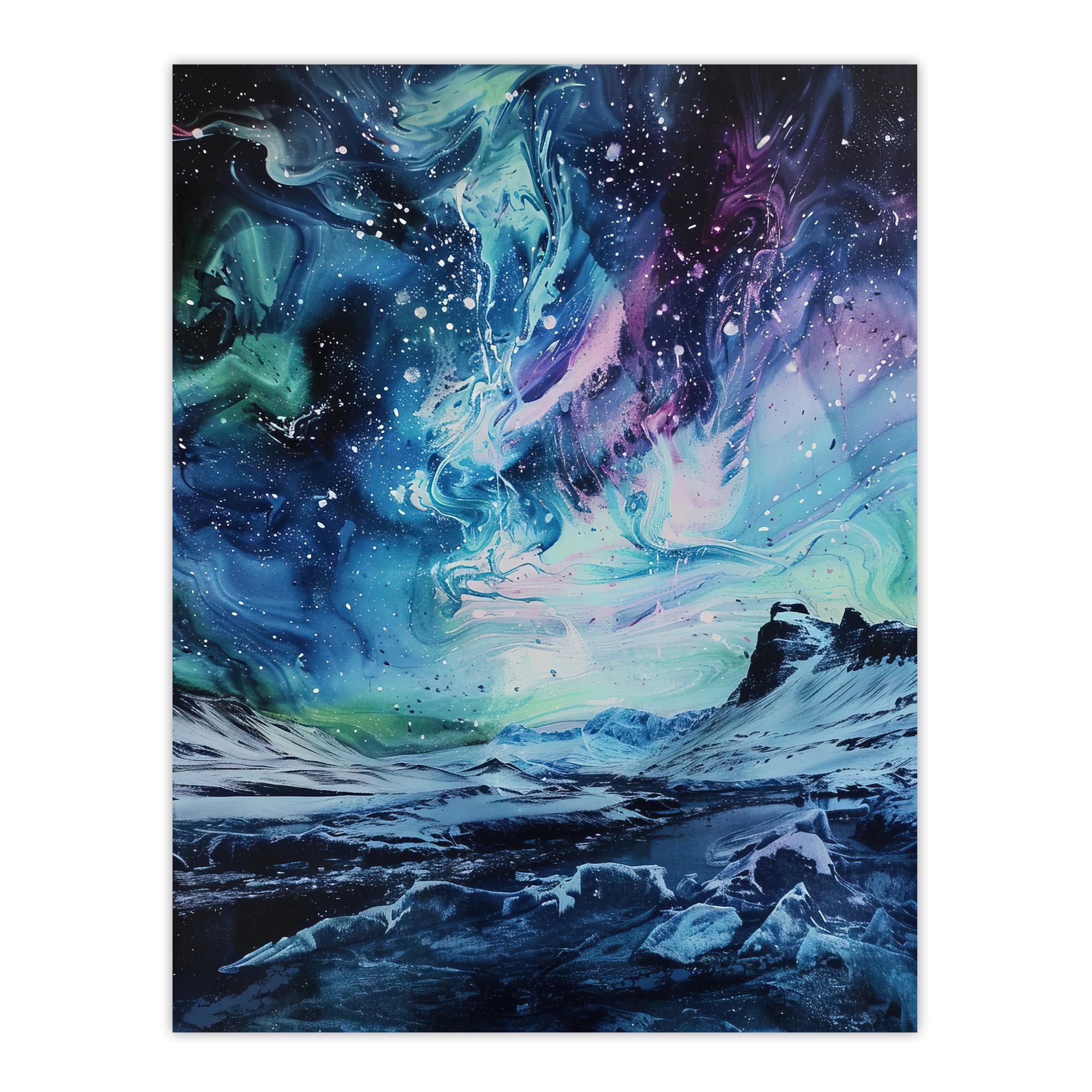 Artery8 Aurora Australis Antarctica Liquid Paint Landscape Living Room Large Wall Art Poster Print Thick Paper 18X24 Inch