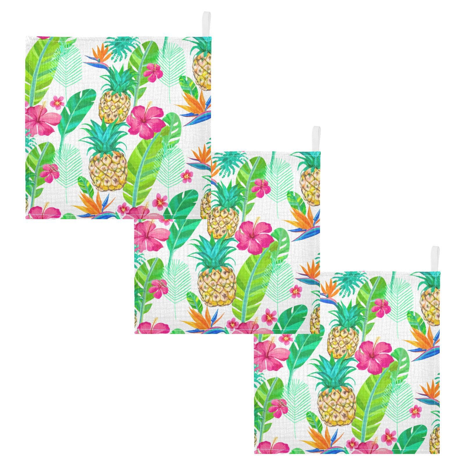 Jumbear Men's A Pineapple Nd Tropical Flowers Muslin Baby Washcloths 5Pack,Baby Towels,Super Soft Nd Bsorbent Wash Cloths For Newborns, Infants Nd Toddlers