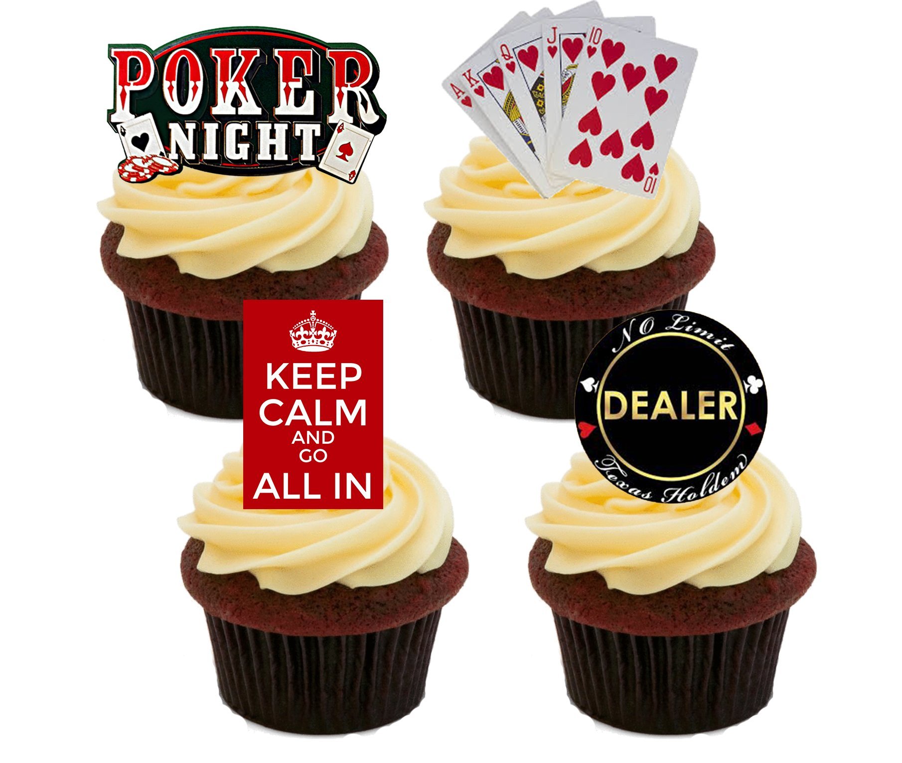 Made4you Multicolored Poker Night Edible Cupcake Toppers - Stand-Up Wafer Cake Decorations (Pack Of 12)