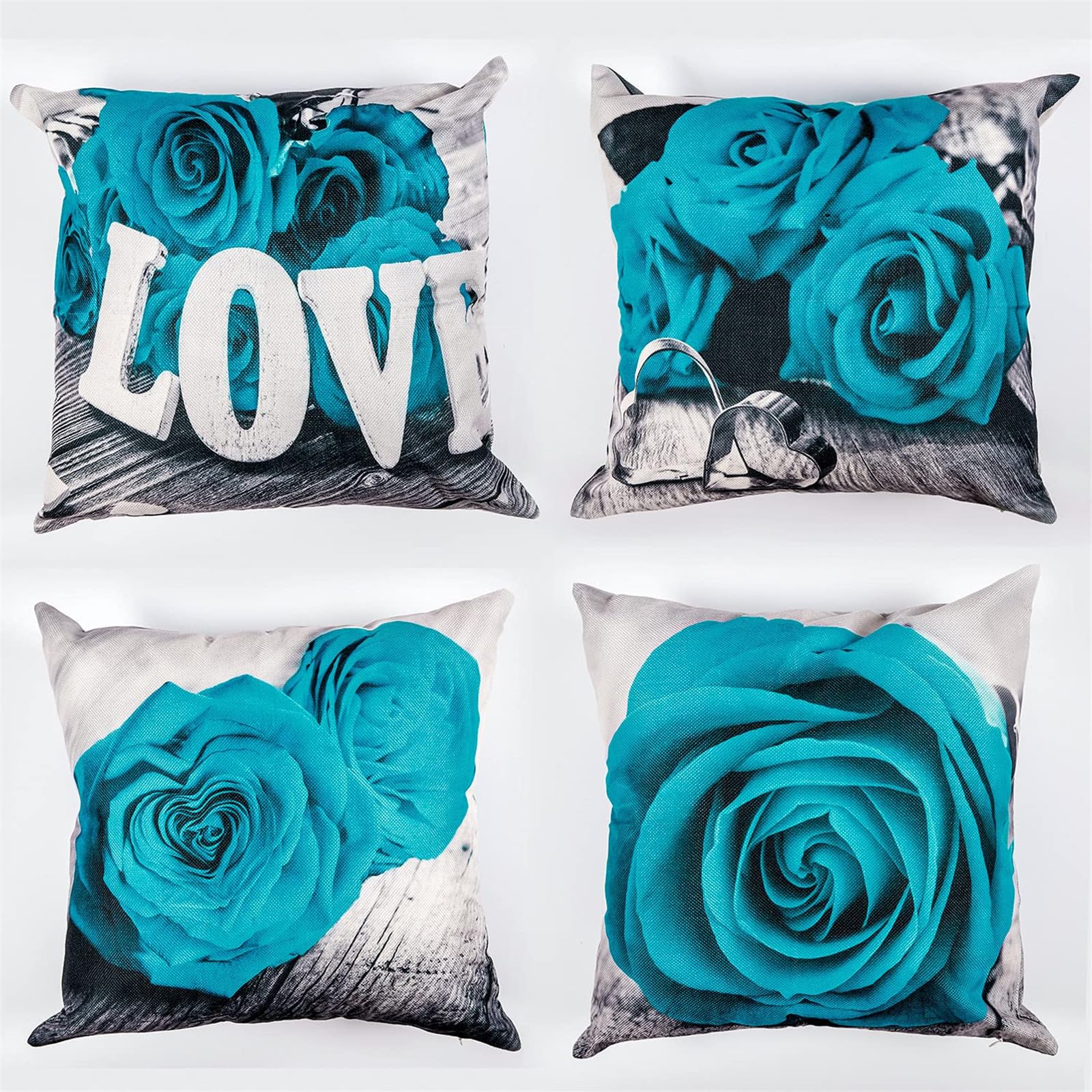 Housses de coussin 55x55cm anti-usure en lin rose bleu pour canapé ancien