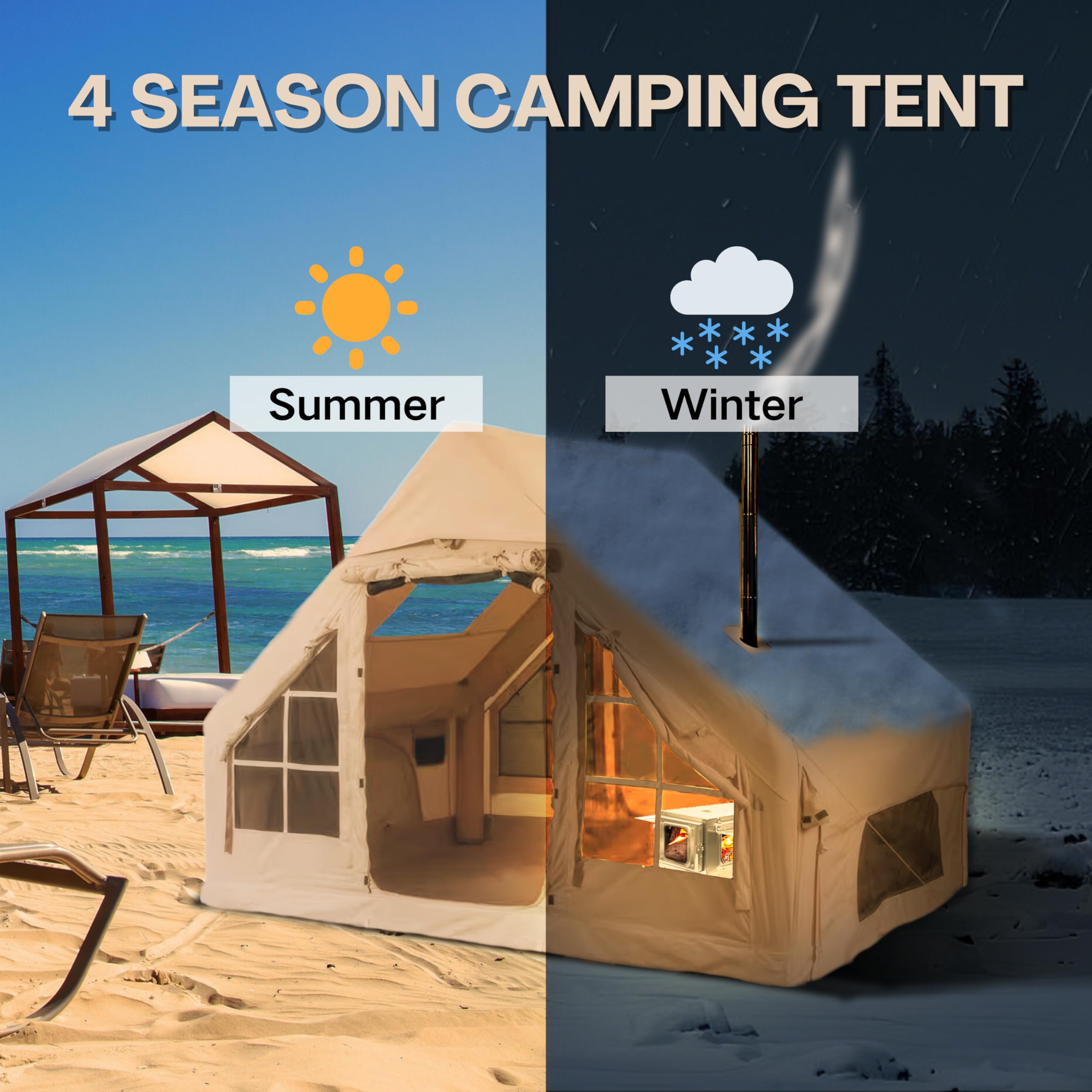 Hikersky Inflatable Tent for Camping, Easy Set-Up with Hand Pump, Portable 4 Season Blow Up Tent, in 420D Waterproof Oxford, Outdoor Use for 4/6 Person