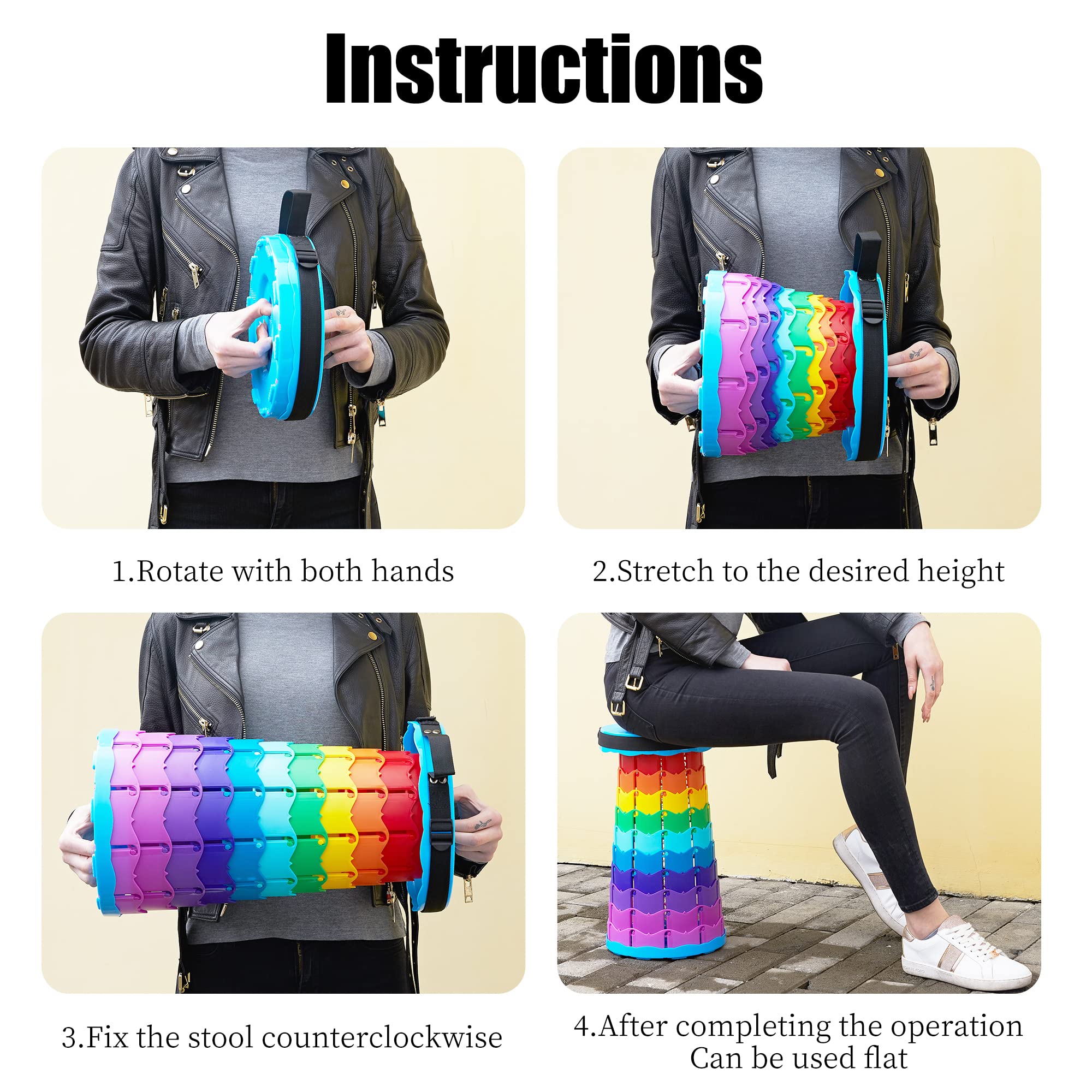 LOCYOP Portable Stool with Swivel Cushion Bag&Carabiner,Collapsible,More Sturdy and Lightweight Camping Telescoping Stool for Mountain Hiking BBQ,Max Load Capacity 440LBs