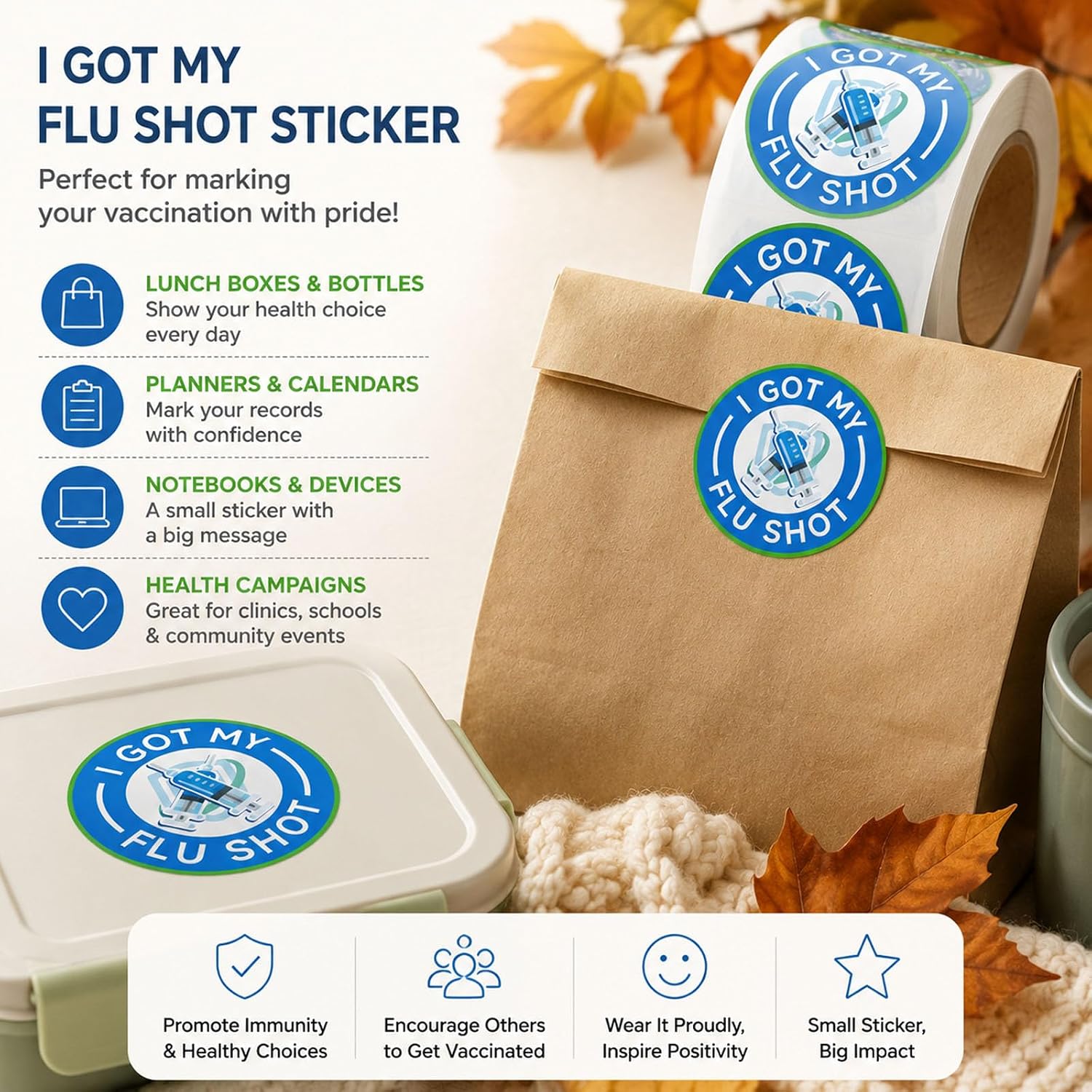 Flu Shot Stickers 1.5 Inch Round, 500Pcs Vaccination Reward Labels