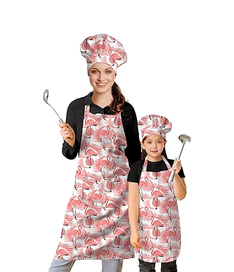 Oasis Home Collection Cotton Printed Parent and Kid Apron with matching Chef Cap (2 Apron + 2 Chef Cap)