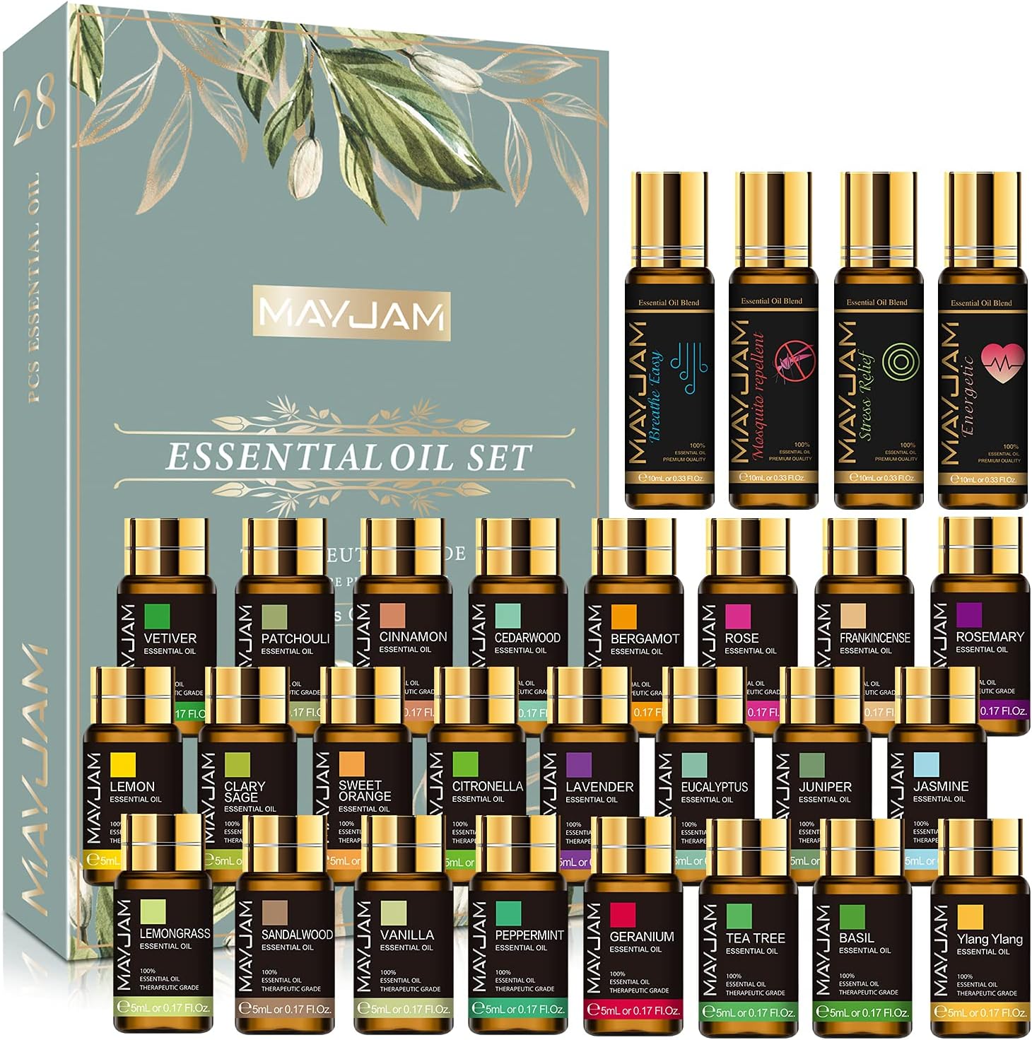 MAYJAM Top 28 Essential Oils Gift Set, Pure Essential Oils for Diffuser