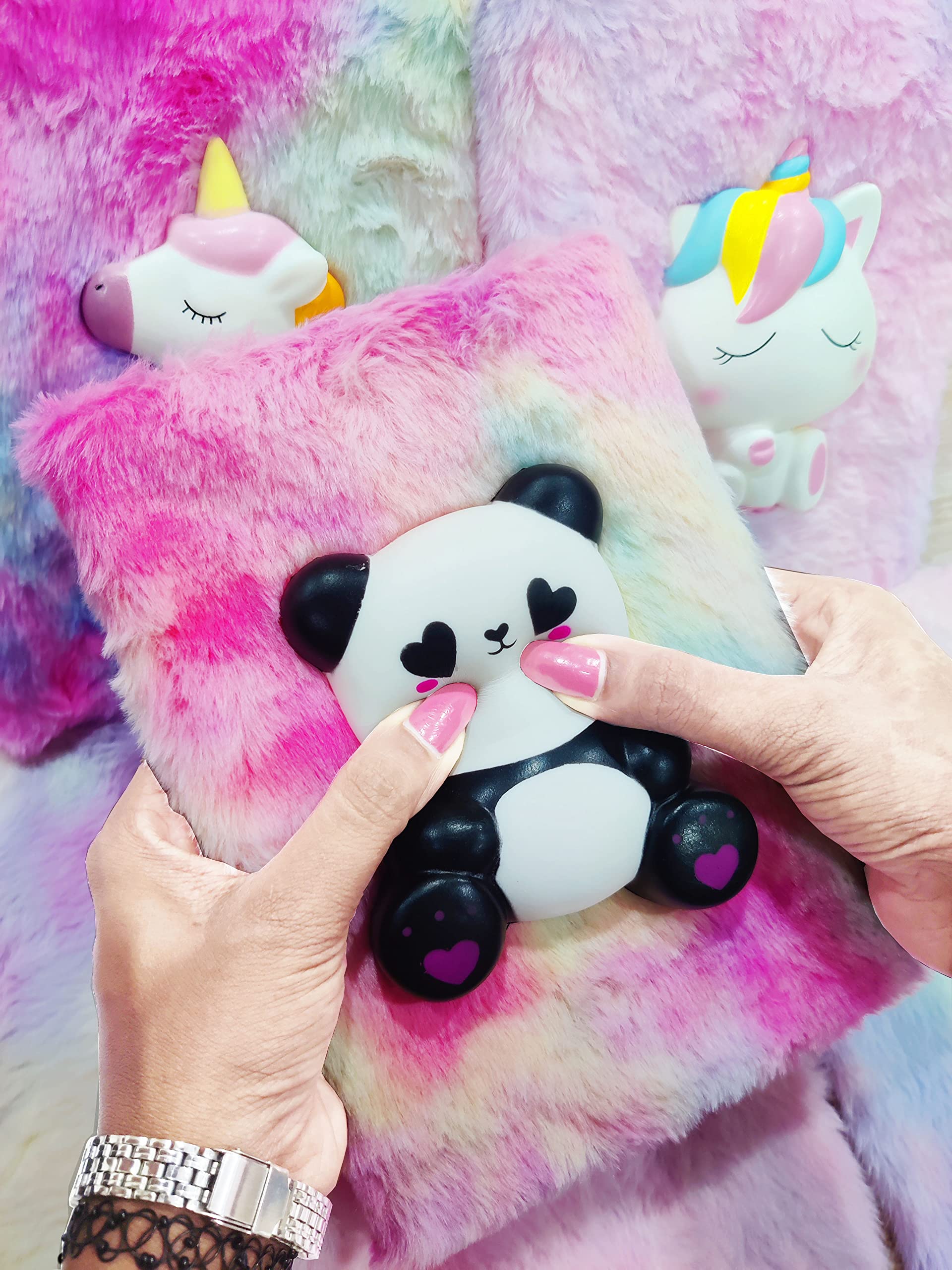 Neel® Panda Diary for Girls, 3D Squishy Plus Fur Destress Panda Notebook Diary,, Fancy Panda Diary Notepad, Diary for Girls Stylish-Ruled 120+ Pages Rakshabandhan Gift for Sisters 1pcs Gift Set boys