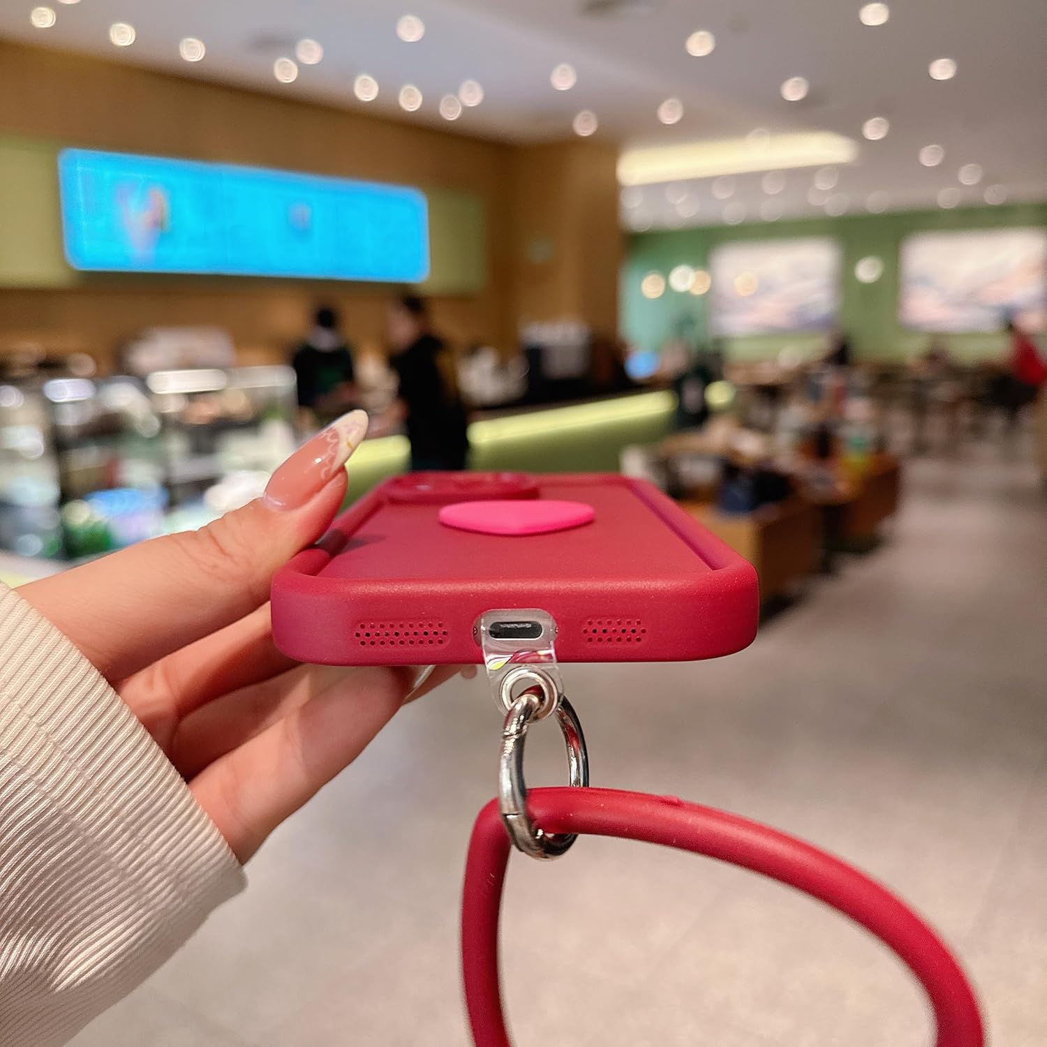 Aesthetic 3D Heart Phone Case Compatible with iPhone 16 Pro, with Anti-Drop Wrist Strap - Full-Body Shockproof Protection, Raised Camera & Edge Guards-Wine red - Image 7