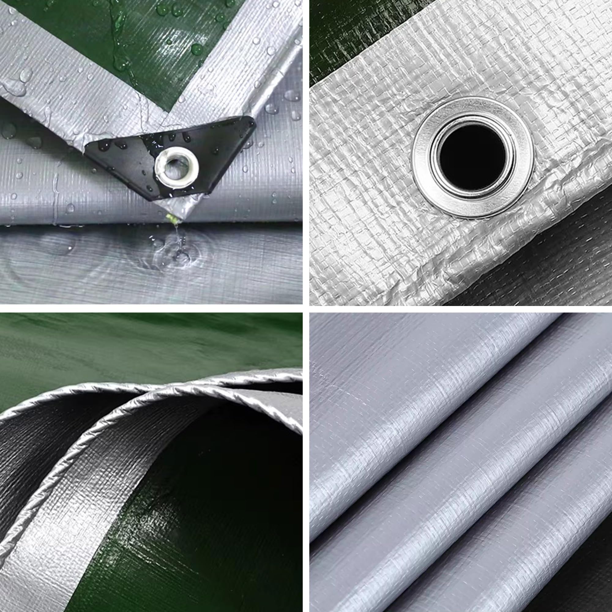 Bâche imperméable 200g/m² PE 7x7m et résistante en polyéthylène pour extérieur,résistante au Gel et aux UV,pour Jardin,tonnelle,Camping,Meubles,abri de Jardin argenté Vert