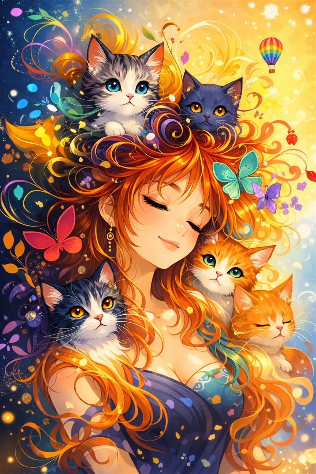 Puzzle 1200 Pezzi Ragazza Gatto Puzzle per Adulti, Difficile e Sfidante con Poster Idea Regalo per Appassionati Puzzle Classici