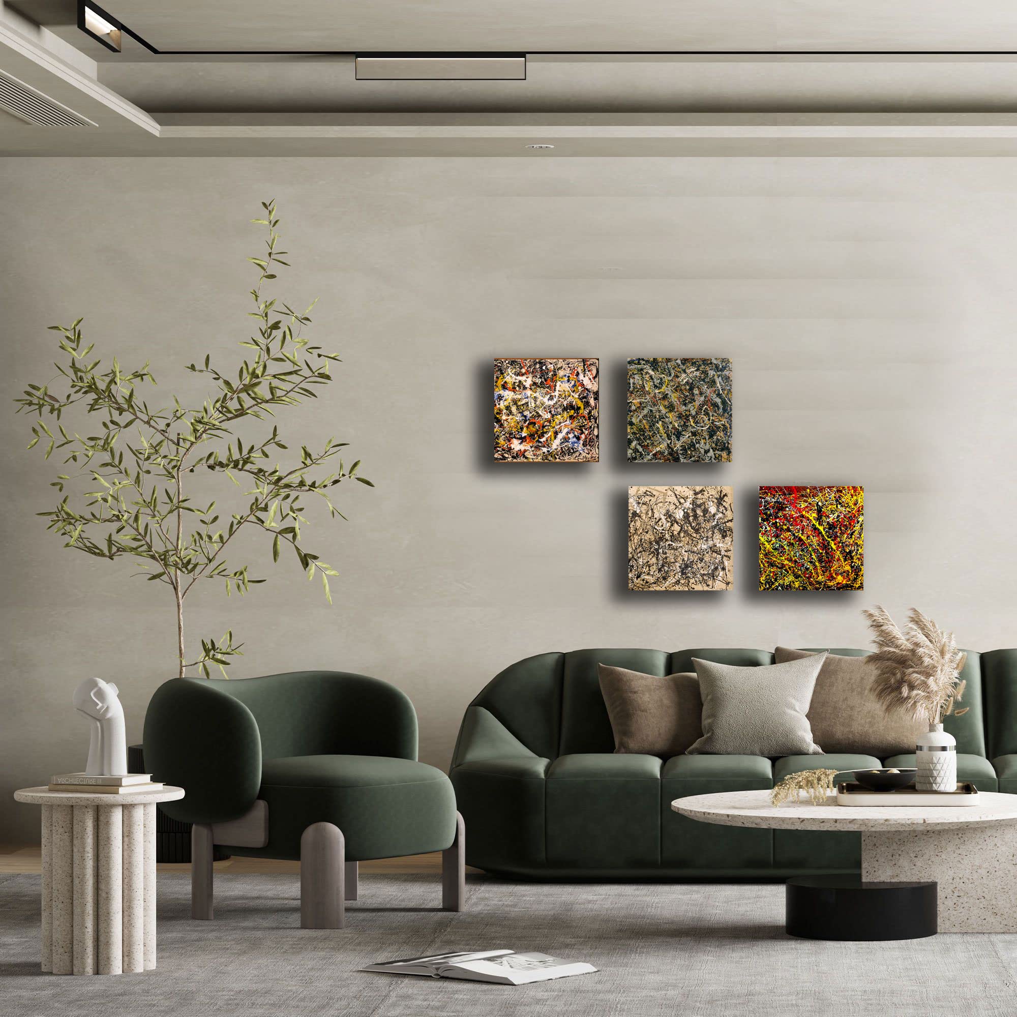 Quadri Shabby Chic 4 Pezzi Foglie E Fiori - Stampa Su Tela Per Soggiorno