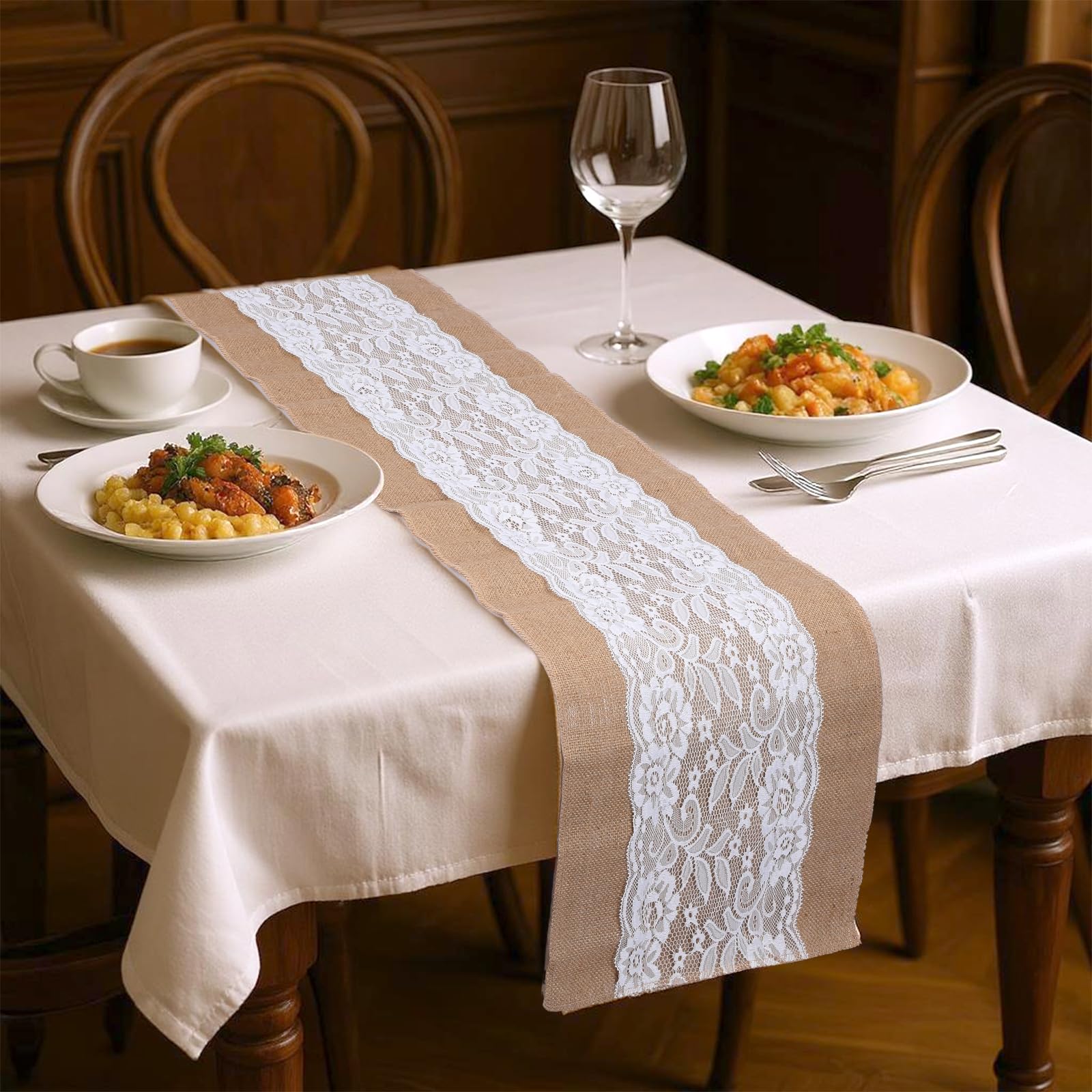 Lot de 6 chemins de table rustiques en toile de jute naturelle pour table de style rustique et rustique pour fête d'anniversaire, Thanksgiving, mariage, Noël, décoration de tables de cuisine, 30,5 x
