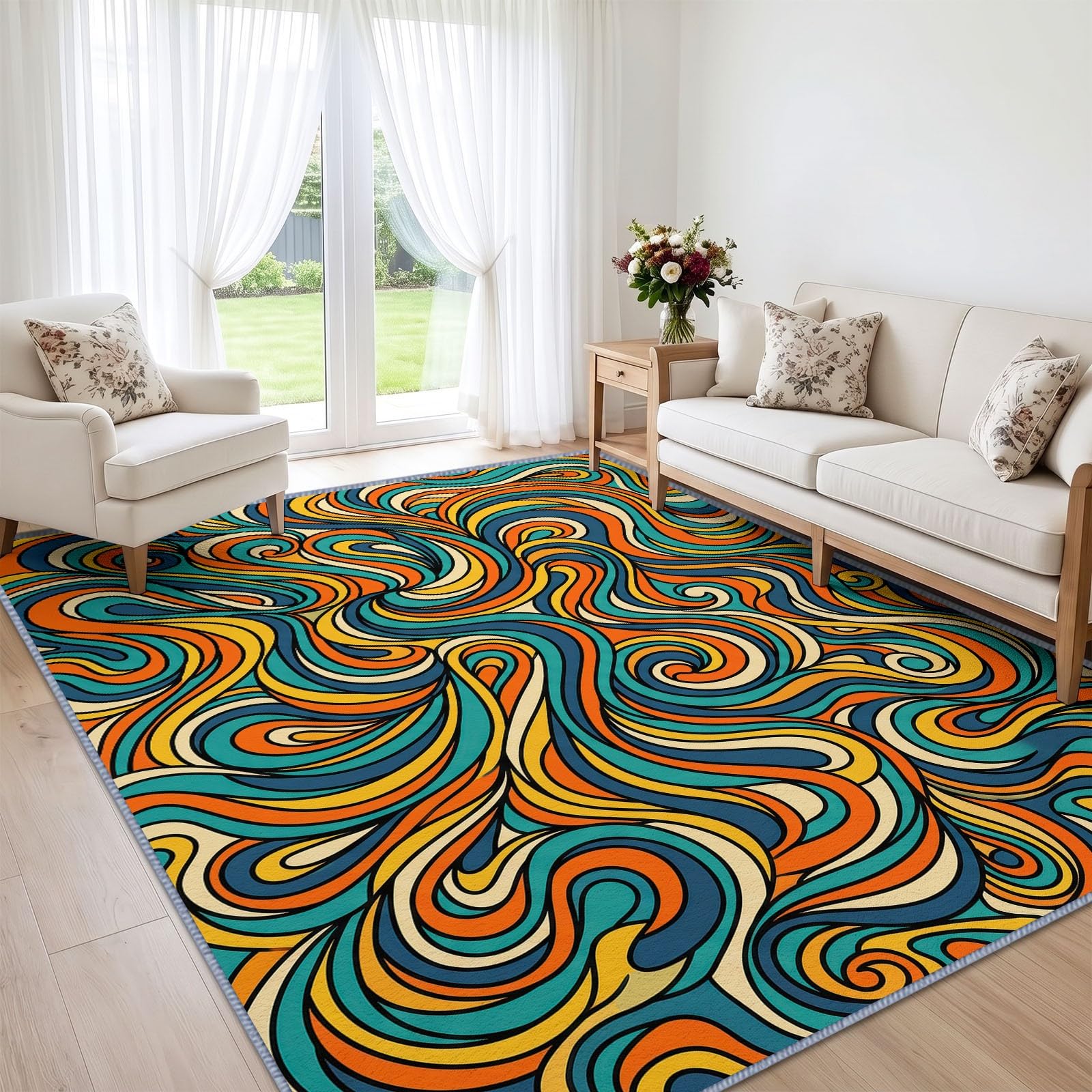 Générique Tapis Ruban d’intérieur Durable, Facile à Nettoyer 80x150 cm, Vintage Pop Abstrait Tapis pour Salon, Chambre, Cuisine ou entrée