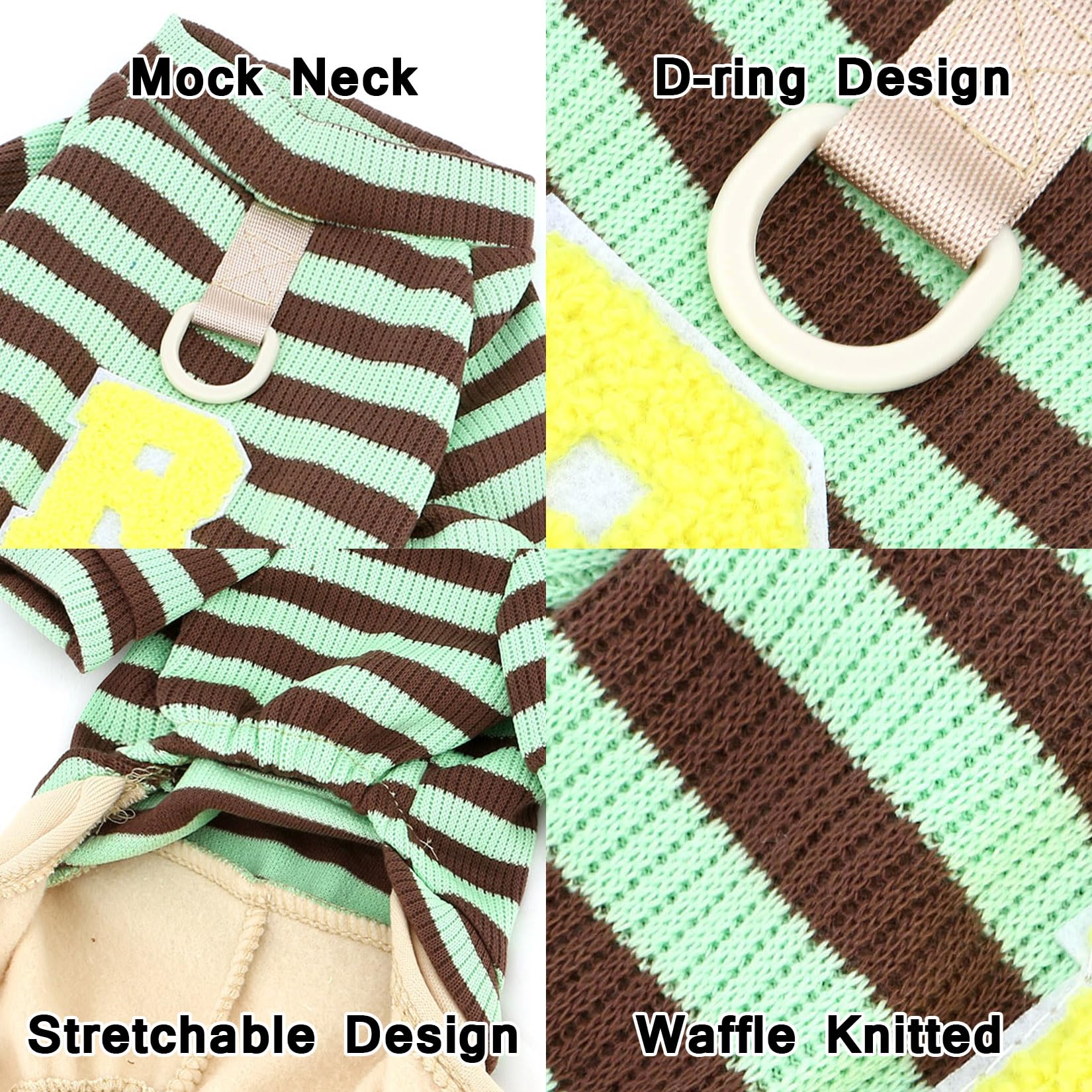 XHYRHTS Combinaison tricotée rayée pour Chien de Petite Taille, Tenue Chaude et Extensible pour Chiot avec Anneau en D et Lettre, Pull Doux à Quatre Pattes, Pyjama Confortable d'automne pour