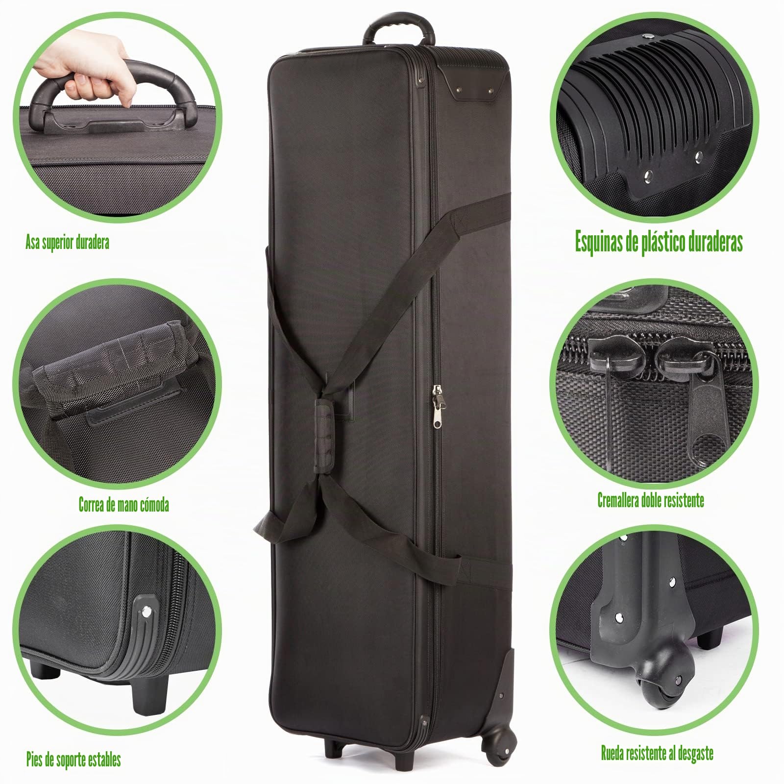 Equipo de Estudio fotográfico Carretilla Bolsa de Transporte, Acolchado con Ruedas portátil para trípode Soporte de luz estroboscópica Flash Accesorios, Black, 80.01× 29.97 × 26.92 cm