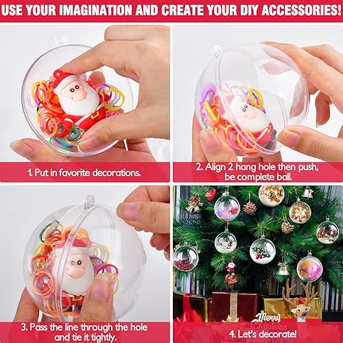 Miniatura 4 de Paquete de 28 bolas de adorno de Navidad, 27 piezas de adornos de plástico transparente con 1 rollo de hilo para manualidades, molde de bomba de