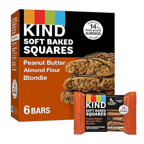 KIND Cuadrados suaves horneados, mantequilla de maní y almendras rubio, 6 unidades