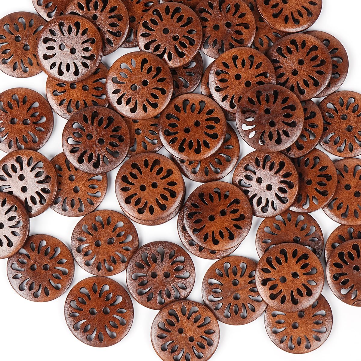 Chenkou Craft Pierced Flower Wood Buttons 30mm Sewing Craft 50Pcs