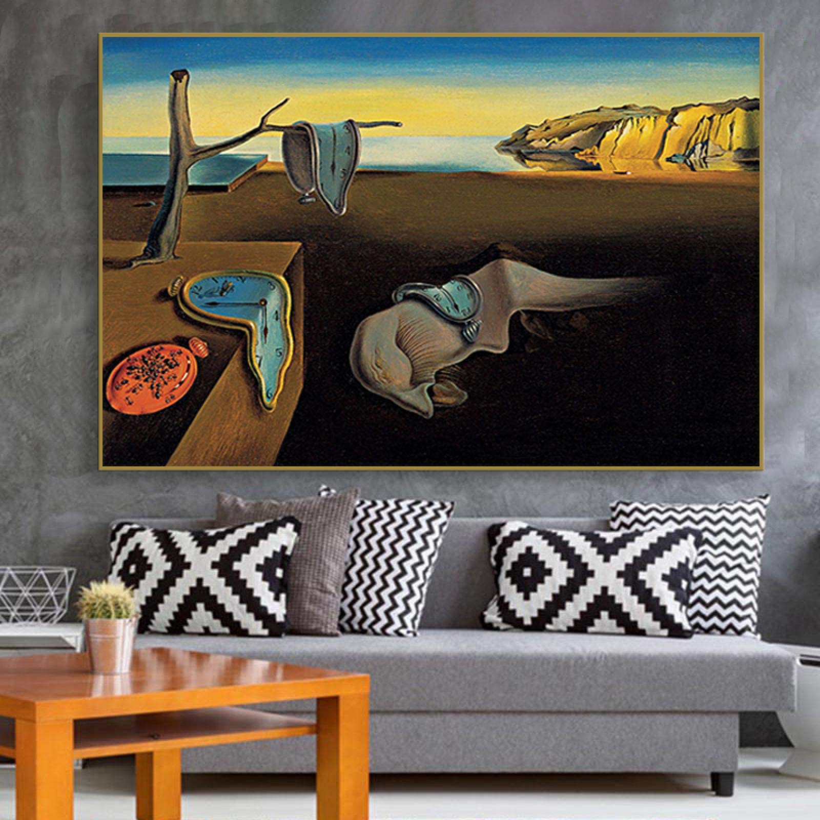 Salvador Dali Famous Painting The Persistence of Memory Print On Canvas The Wall Art Large Pictures for Living Room Decor 90x140cm(35.4x55.1in) Withframe