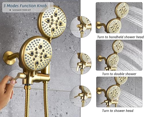 Miniatura 3 de ELLO&ALLO Juego de grifo de ducha de baño, válvula mezcladora y kit de molduras, sistema de ducha completo con válvula áspera, oro cepillado