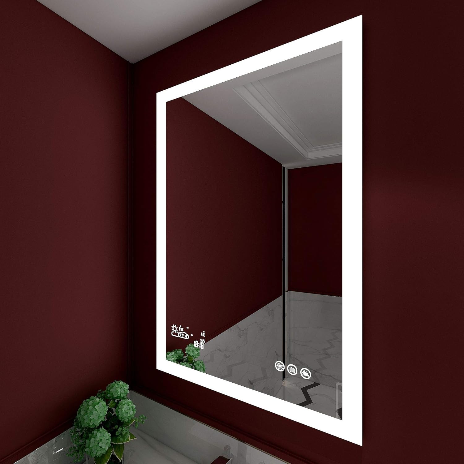 Frее Shірріng оƒƒеr Dimmable Lighted Bathroom Mirror with Weather Forecast| Defogger and Memory Touch Switch| High Lemens Make Up Vanity Mirror 6500K CRI>90|Calendar Time Date Temperature Humidity Display