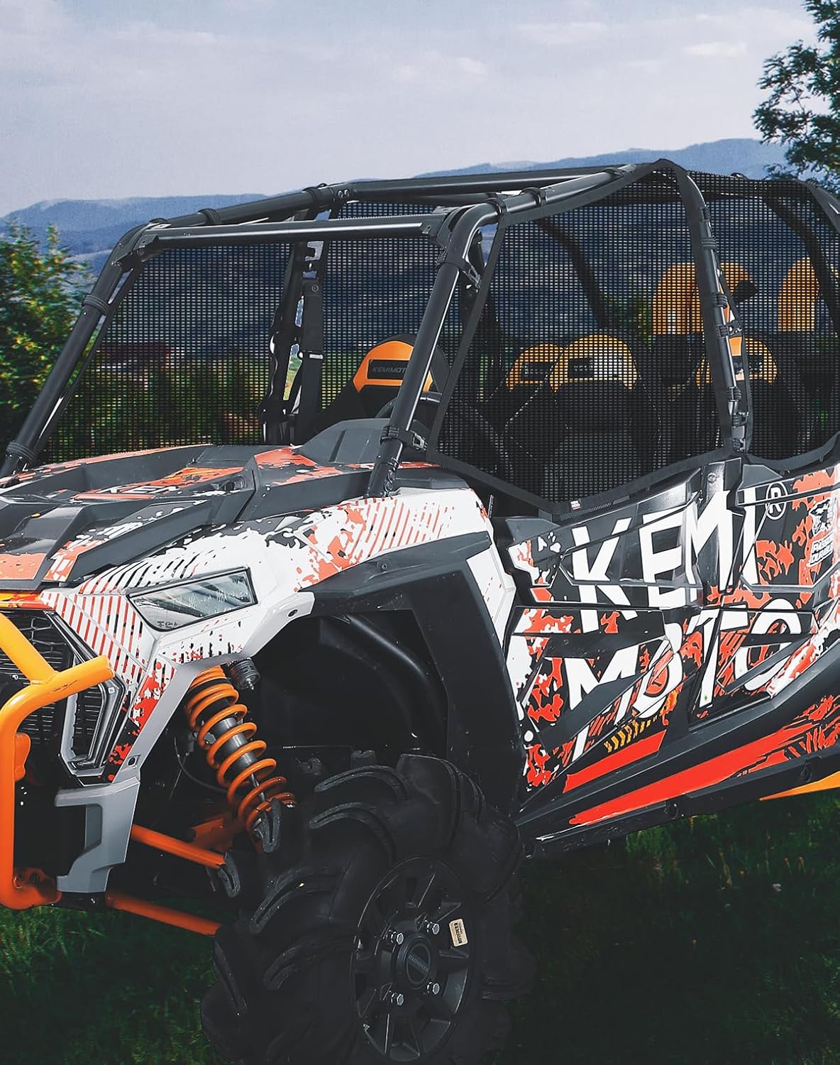 KEMIMOTO XP4 1000 Window Mesh Roll Cage Side Window Net Sun Protective Shield Ventilated Net 4 Door Compatible with 2014-2023 Polaris RZR XP4 1000/ RZR XP4 Turbo