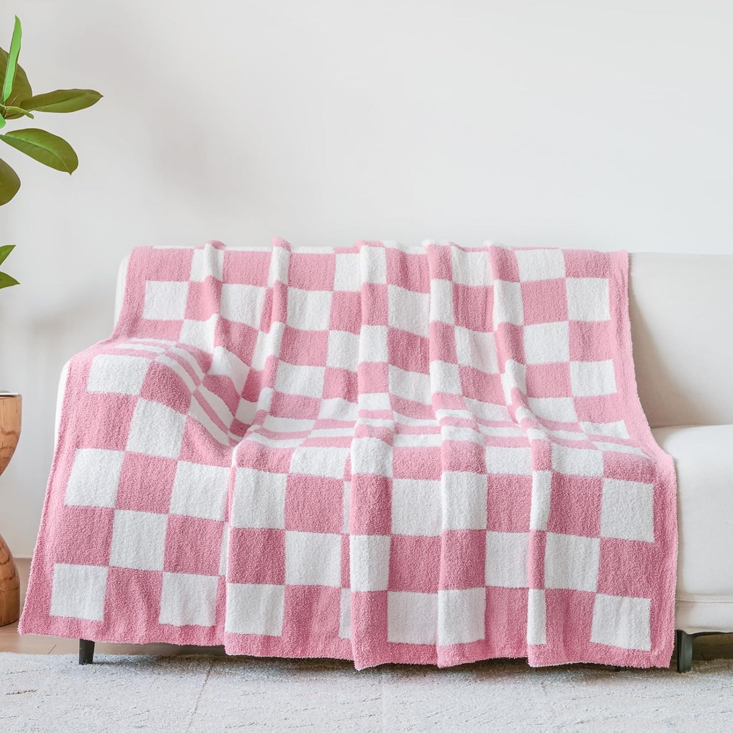 Checkered Blanket, Cozy Soft Throw Blankets for Couch Bed, Fluffy Plaid Lightweight Comfy Travel Picnic Blanket Gifts for Sofa Chair Living Room Camping (Checkered Pink, Throw 50"x60") - Image 4