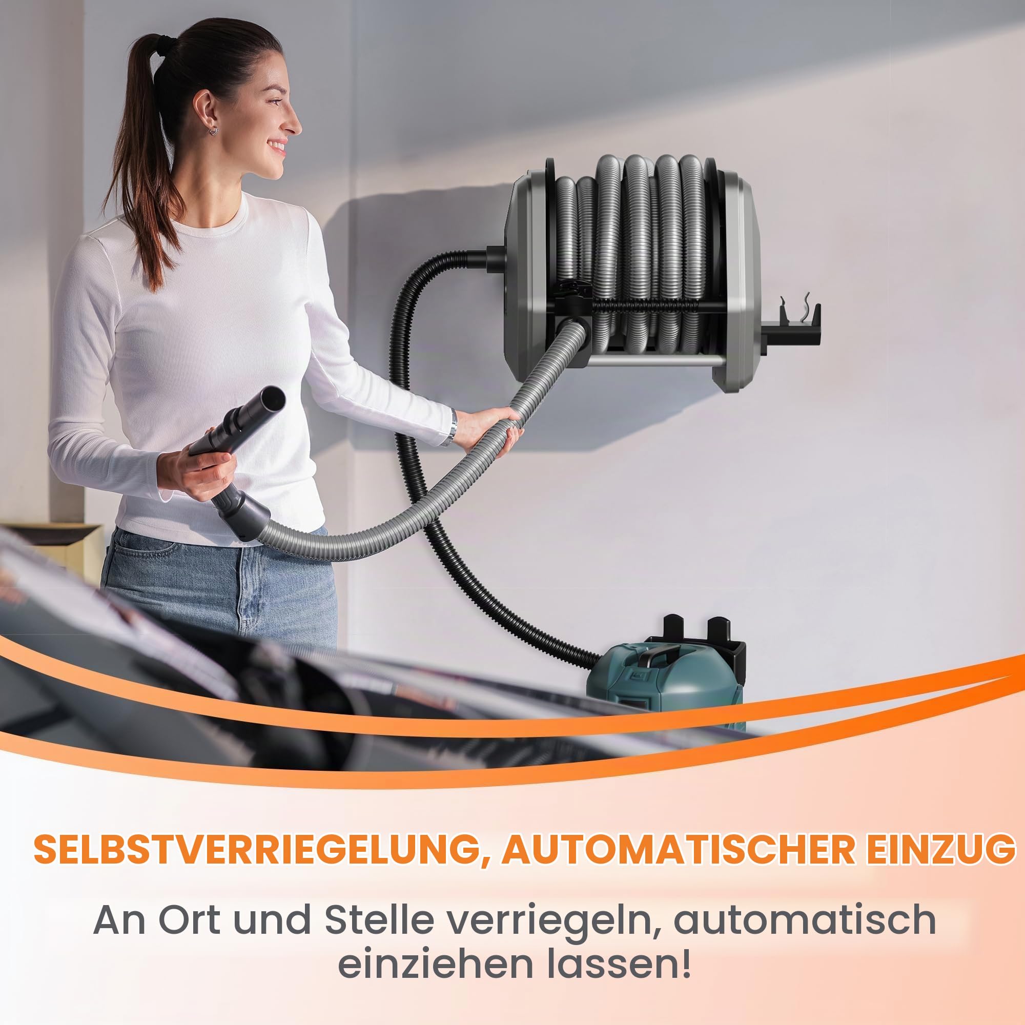 Giraffe Tools 32 mm Vakuumschlauchtrommel mit 9,2 m Verlängerung, einziehbarer Schlauch, Wandmontage, austauschbarer Schlauch, geeignet für 3,8 cm Nass- und Trockensauger