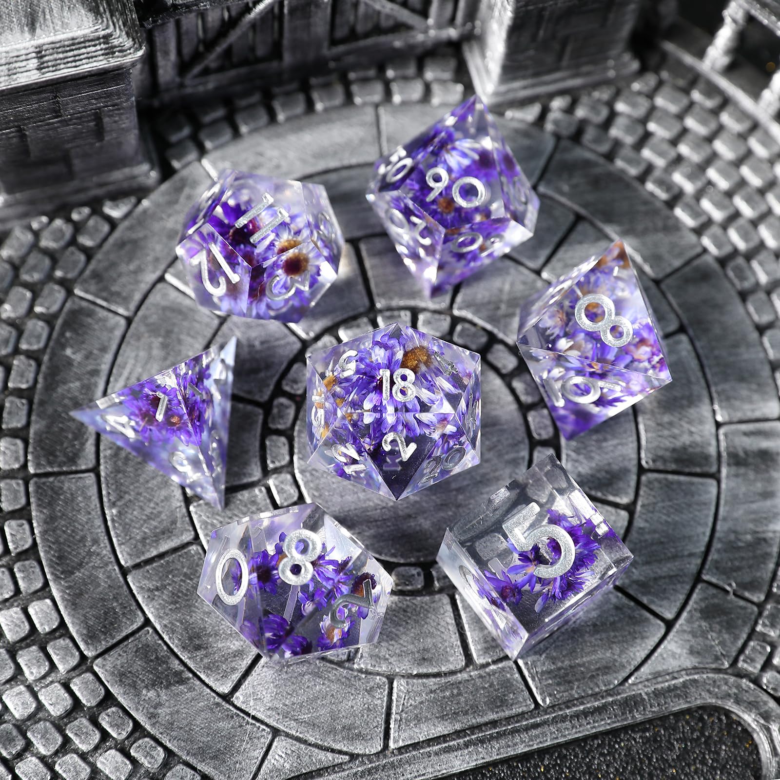 Flower DND Dice Set 7pcs D4 D6 D8 D10 D12 D20 D% Polyhedral Handmade Resin D&D Dice for Dungeons and Dragons Pathfinder Roll Playing Table Games RPG MTG with Gift Box - Image 4